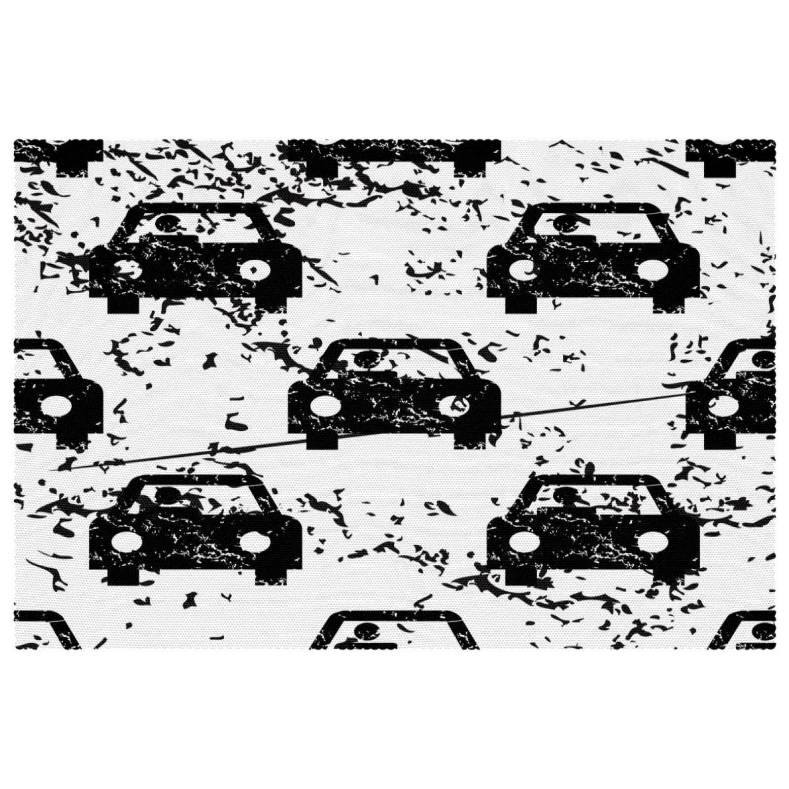 Set de table antidérapant grunge noir motif voiture | Lot de 6 pièces 30x45 cm