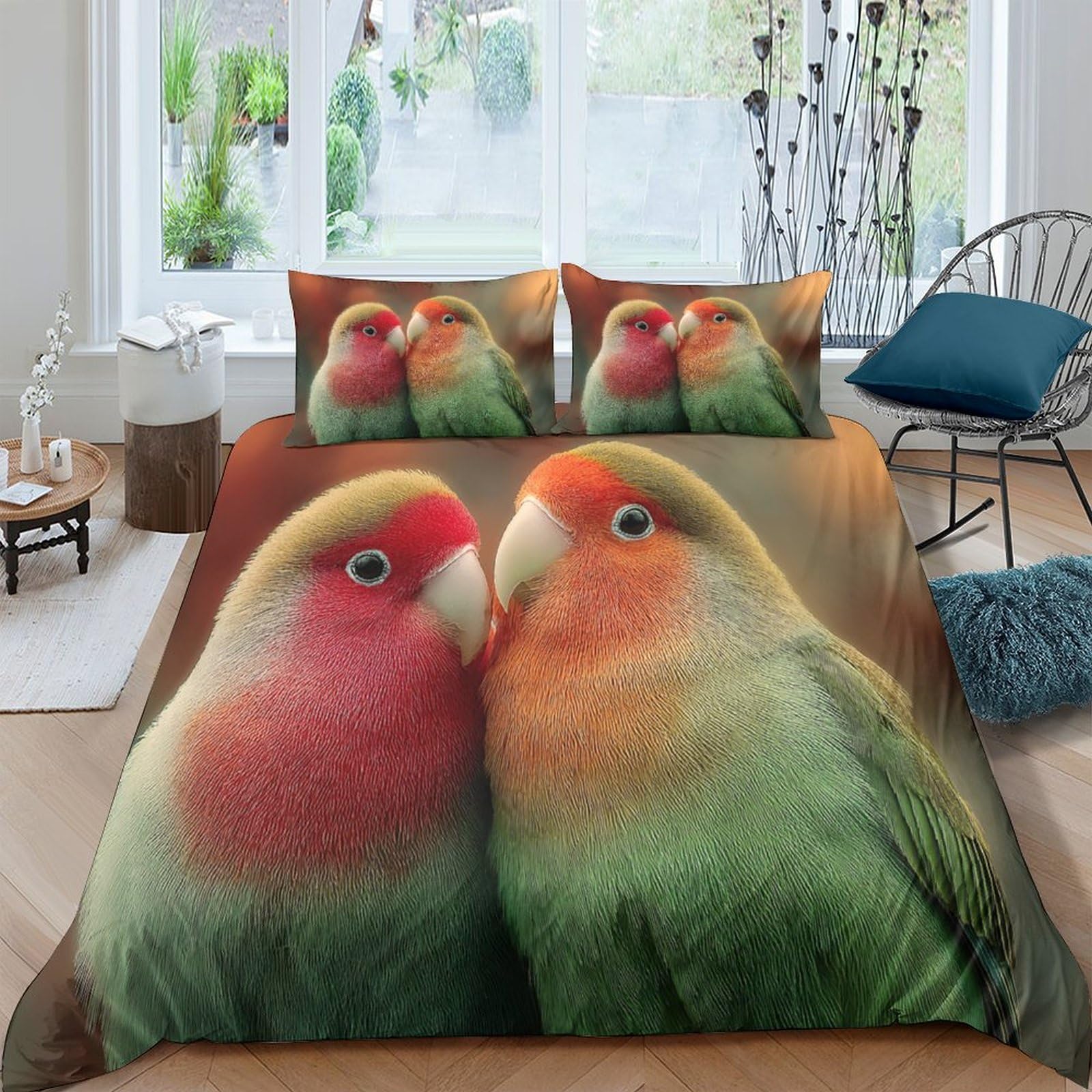 Ctjqhvkz Style-2 3D Printed Lovebird Art Fitted Sheet Microfiber Soft Anti-Slip Bedroom Bed Cover For Home Dorm Mattress Protection Single（135X200cm）