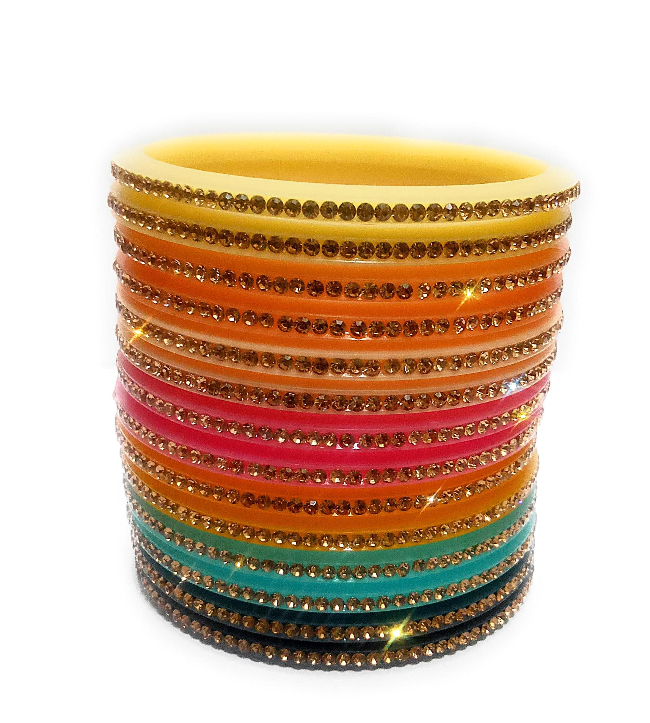 Child Girls and Teenagers Fashion Bangles Set, Rainbow Colour 14 Plastic Bangles with Zircon Stones (Multi-Light, 3-5 year old child (5.0 cm Diameter)) 2