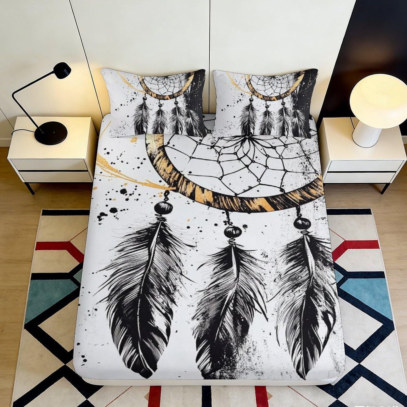 3D Printed Dreamcatcher Art Fitted Sheet Microfiber Soft Bedroom Decor Feather Boho Bed Cover Mattress Protection 180x200x25cm