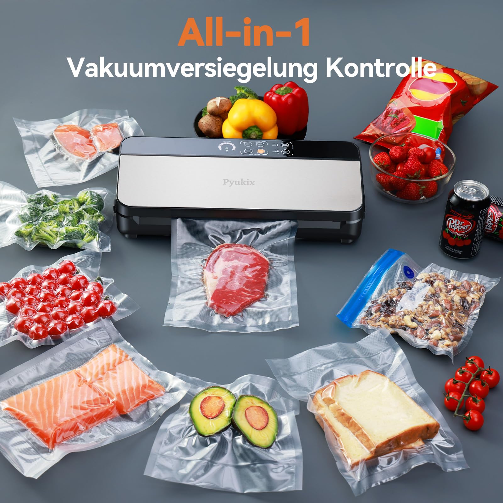 Macchina sottovuoto, 8 in 1, macchina per sottovuoto per alimenti, modalità asciutta/umida, con taglierina integrata e contenitore per sacchetti, tubo di aspirazione dell'aria, conto alla rovescia