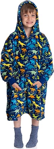Mad Dog - Manta con capucha para niños, mantas con mangas acogedoras, forro polar suave y diseños de sherpa, para niños y niñas, de 4 a 13 años