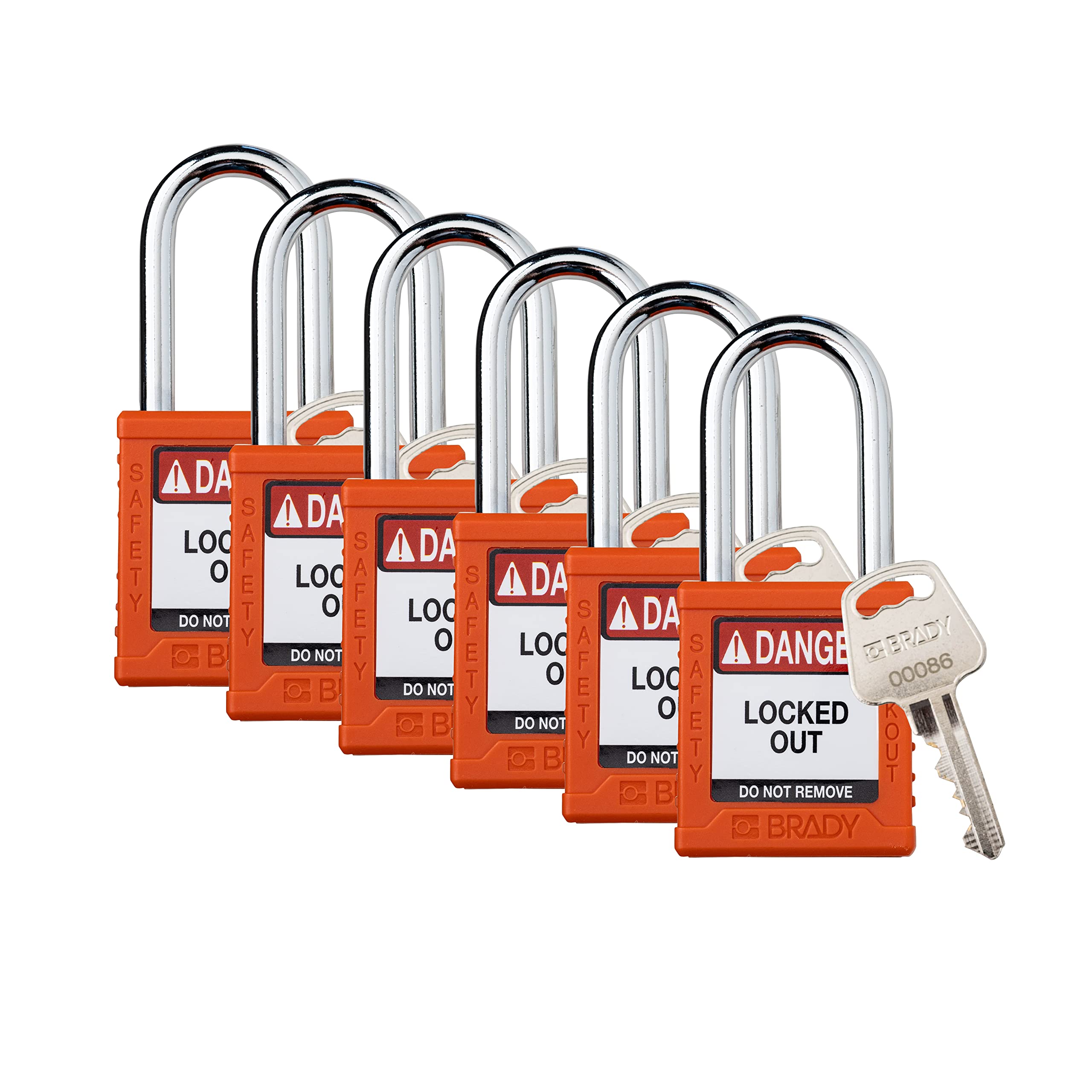 Brady Safety Lockout Padlock Sets - 6 Pack - Orange - Keyed Different Safety Lockout Padlocks - 1 Key Per Lock - SDPL-ORG-38ST-KD6
