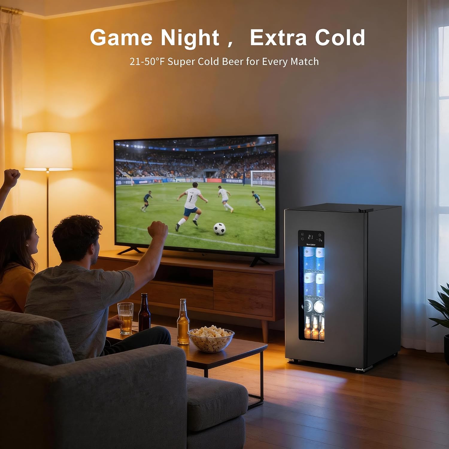 -21°F Ultra-Cold Beer Fridge, 1°F Precise Temp Control, Glass Door Beverage Cooler with Blue LED, Quiet Mini Beer Refrigerator for Home Bar, Game Room & Office (Black, 3.0 cubic feet)