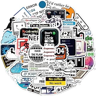 Adesivi per programmazione, decalcomanie per laptop, set da 50 pezzi, impermeabili, divertenti graffiti, graziose etichette decorative alla moda per studenti e programmatori, multicolore, 5 x 4 cm