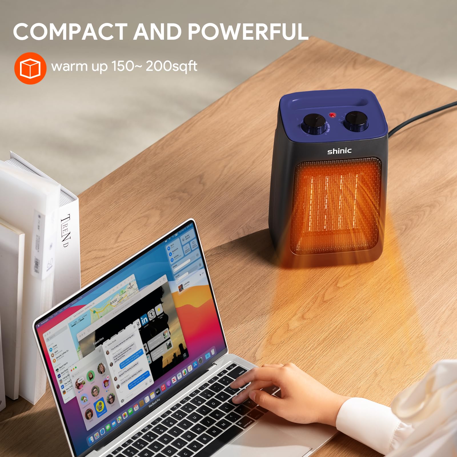 Calentador de espacio portátil con termostato, calentadores eléctricos de cerámica pequeños de 1500 W/750 W, calefacción rápida PTC y mini calentadores silenciosos para oficina, escritorio, uso 4