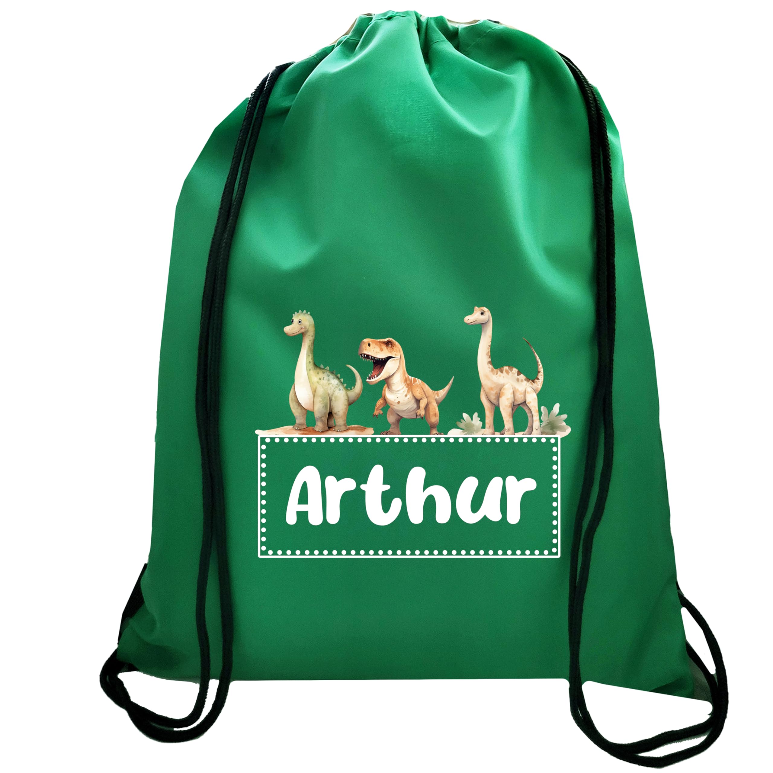 JJLC Personalised Boys Drawstring Bag School Swimming Animals Dinosaurs Space (Emerald Drawstring)