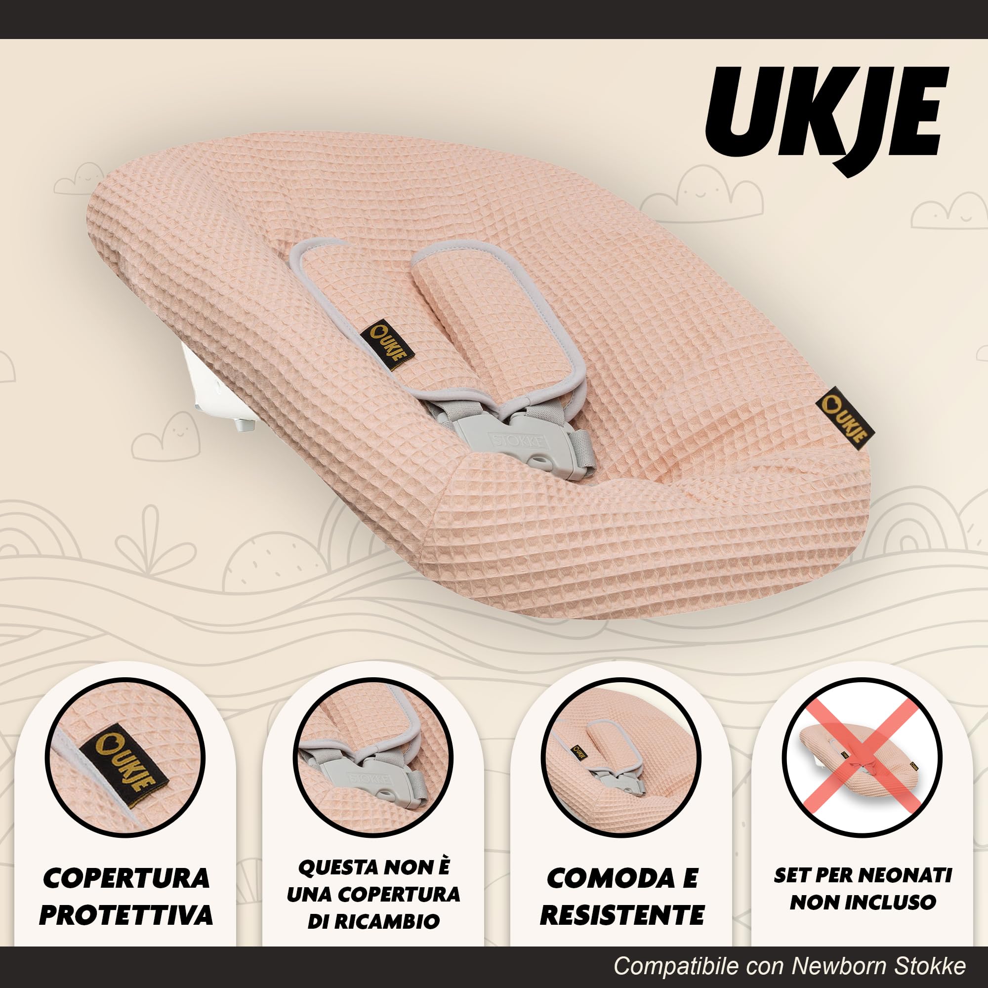 Custodia protettiva Ukje compatibile con Stokke per neonati con pad per cinture | Accessori per seggiolone | Copertura in tessuto per seggiolini per neonati e bambini | Realizzata a mano in Europa
