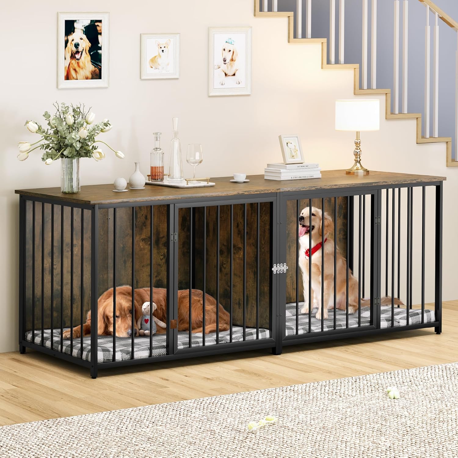 YITAHOME Double Dog Crate Furniture, 80.2 inch Large Breed