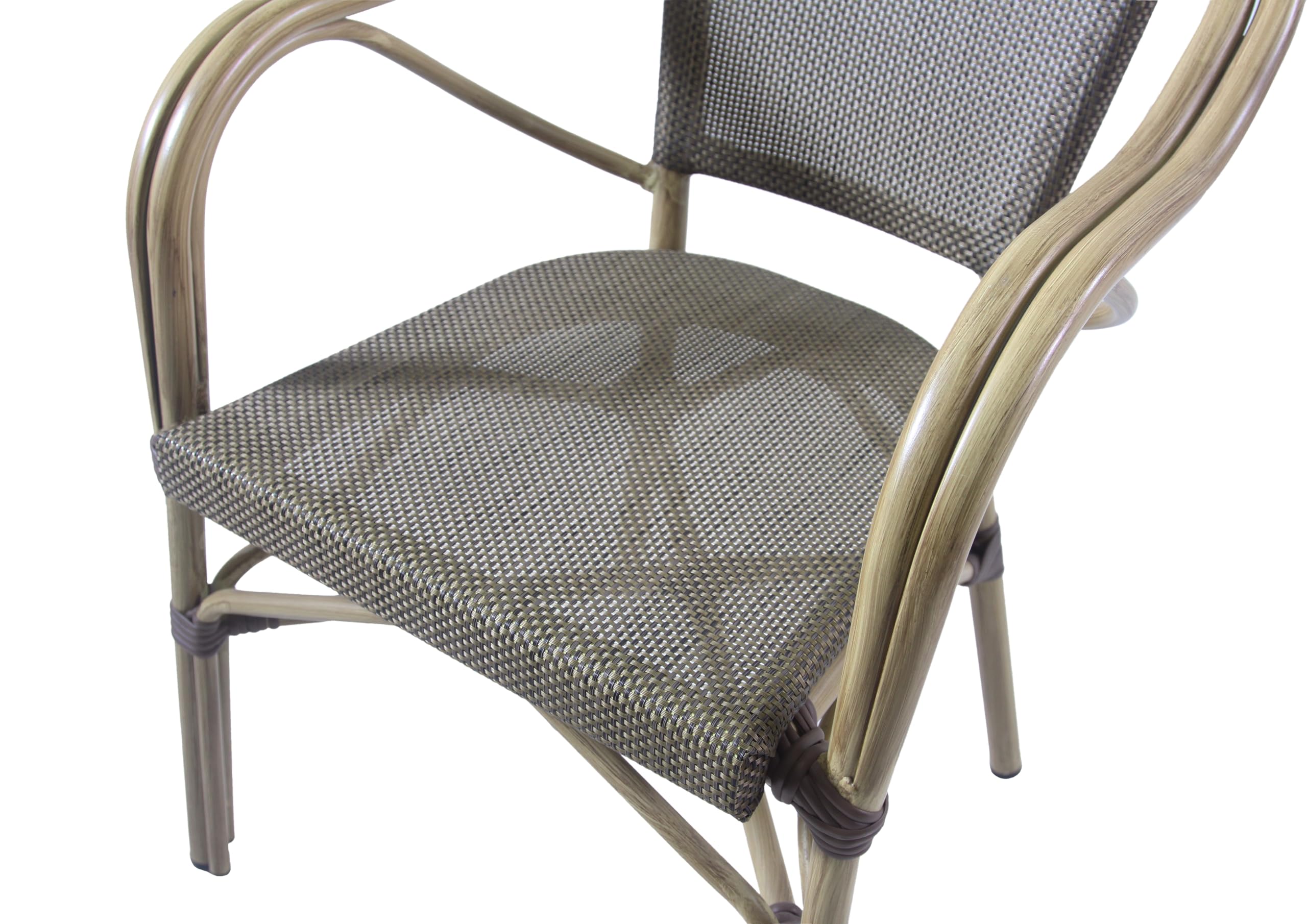 Metro Professional Gartenstuhl in Bambus-Optik mit Armlehne Mesin, Aluminium/Textilen-Bespannung, 56 x 59 x 81 cm, 150 kg Tragkraft, Braun