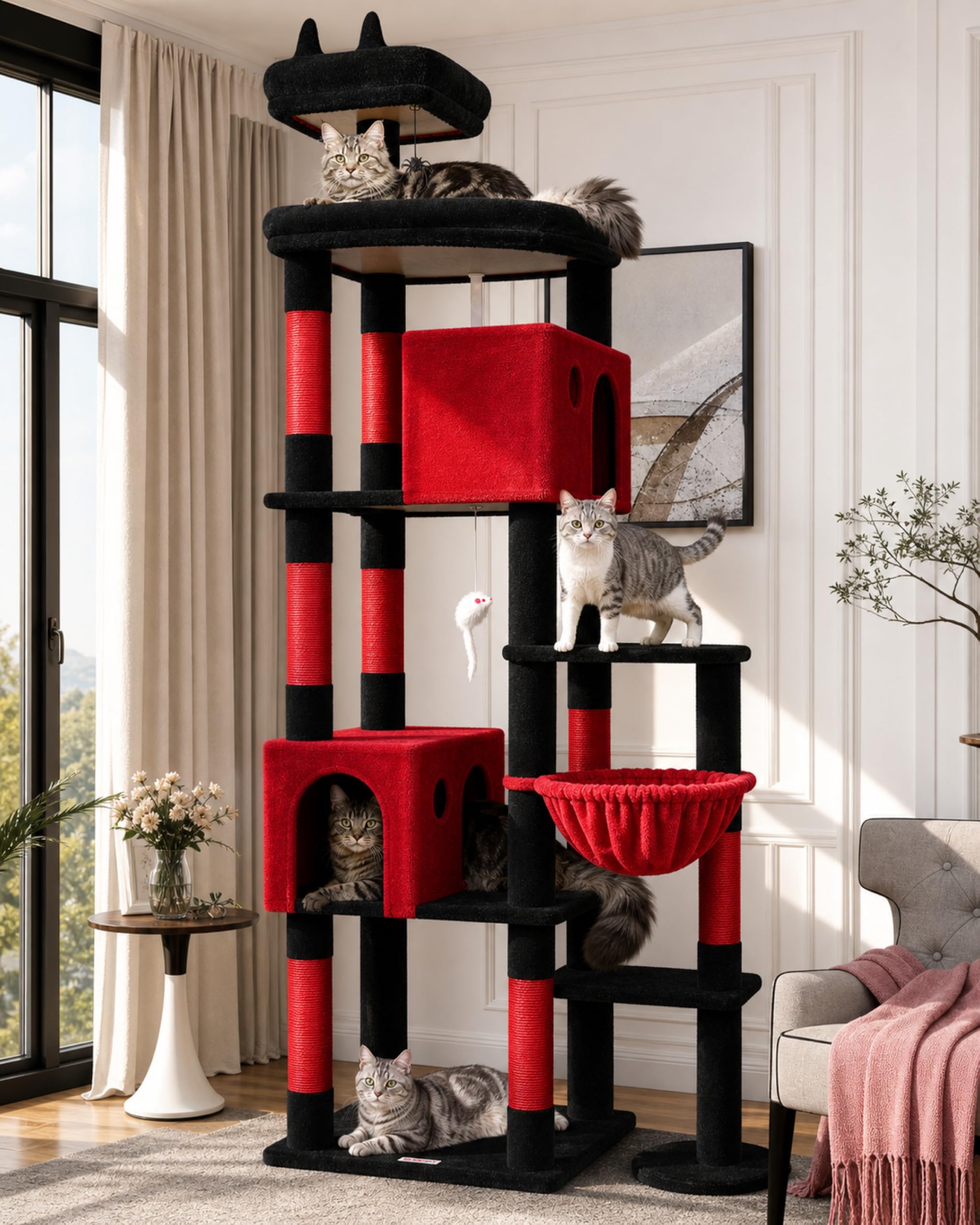 Globlazer Kratzbaum XXL für Große Katzen 213 cm Stabil katzenbaum Innen F83 | Extra großer, mehrstöckiger, Stabiler katzenbaum Über 2 Meter mit großen Liegebereich Katzenhaus für mehrere große Katzen