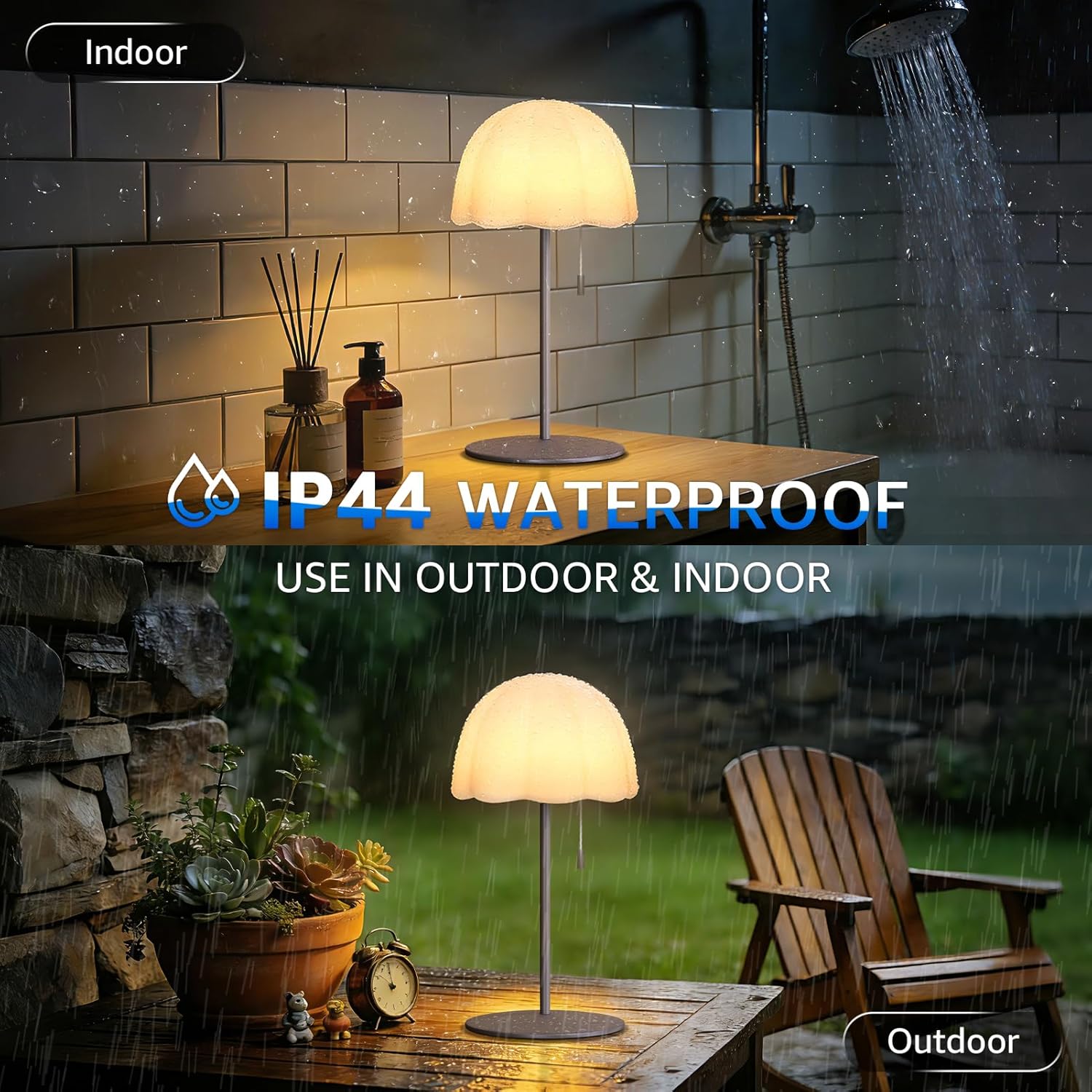 FUYO Shower Lamp Waterproof with Warm White & RGB, 4000mAh Cordless Lamp Rechargeable Battery Operated Light LED, Outdoor Lamp Portable for Indoor Outdoor Bathroom Home Patio (Gray)
