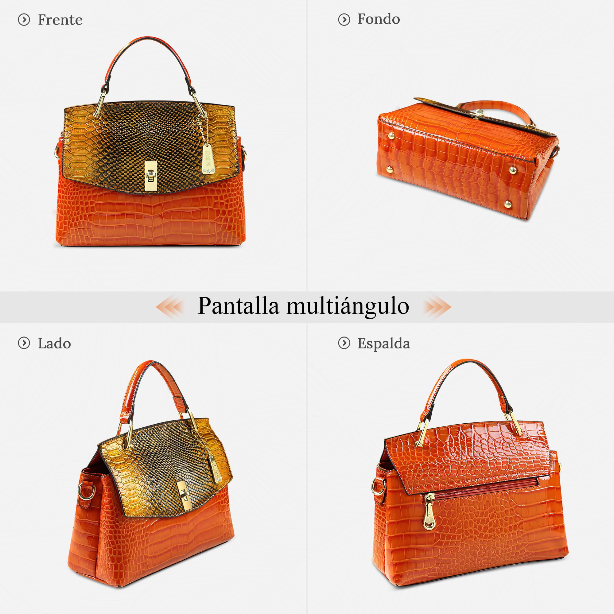 Bolso Elegante Mujer – Bolso de Viaje Casual de Piel PU con Estampado de Cocodrilo a la Moda, Multi Compartimentos & Correa Ajustable, Ideal para Trabajo, Compras y Viajes (Blanco Dorado)