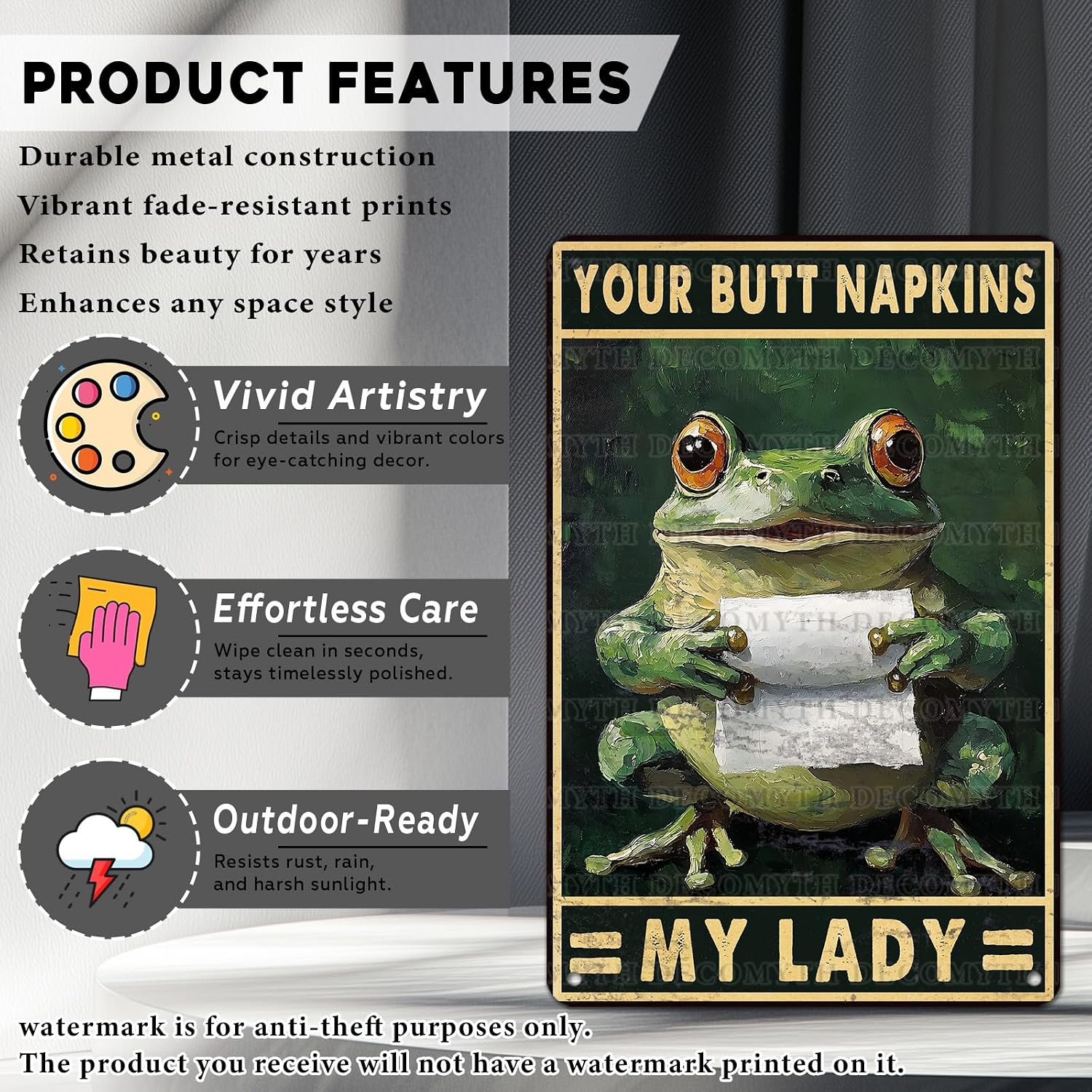 Frog Bathroom Decor Metal Sign Your Butt Napkins My Lady Vintage Tin Sign Frog Bathroom Toilet Shower Decor for Home Restroom 12 * 8inch image 2