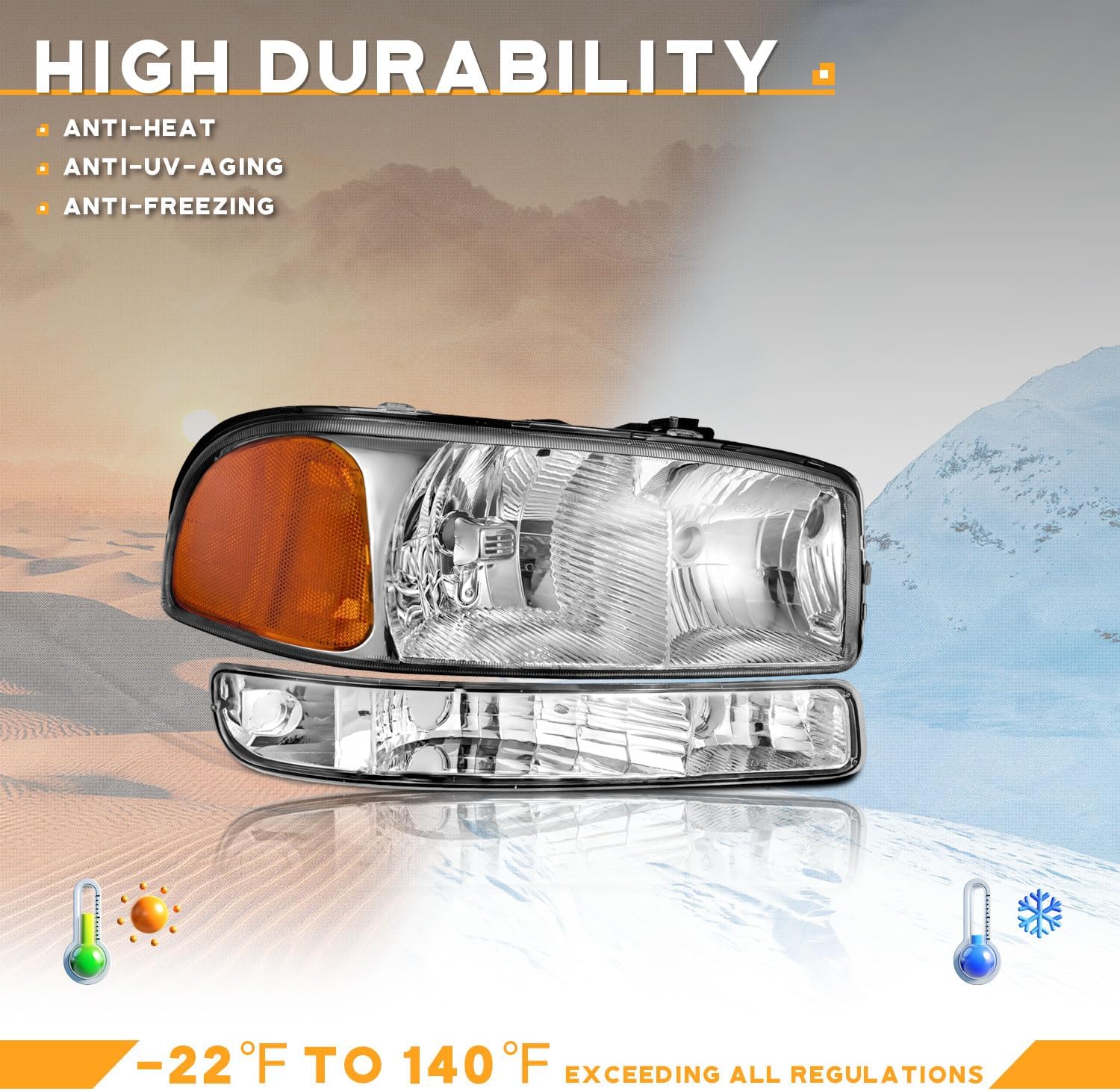WEELMOTO Headlights for 99-06 GMC Sierra 1500 1500HD 2500HD 3500/00-06 Yukon XL 1500 2500, for 2007 GMC Sierra 1500 Classic Headlamp