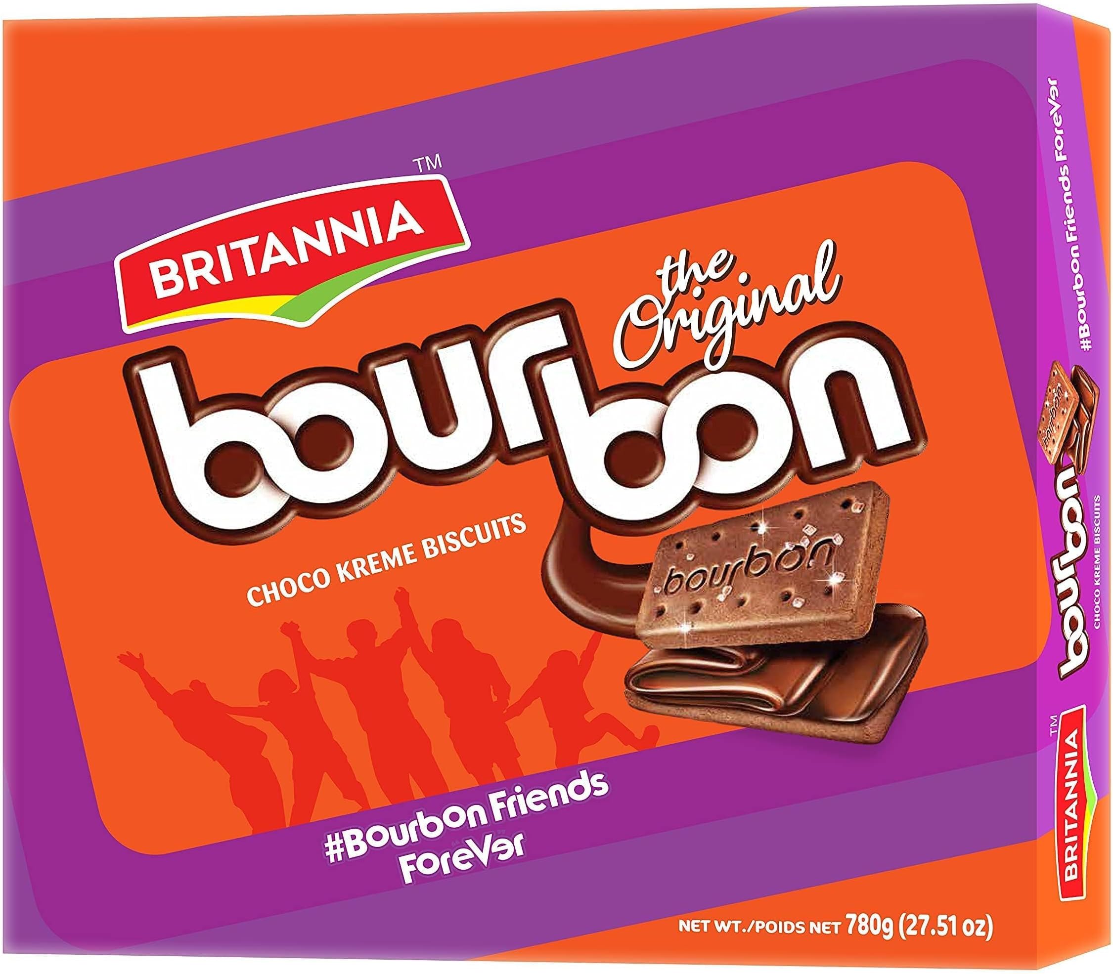BRITANNIA Bourbon the Original - Choco Creme Biscuits 27.51oz (780g) - Smooth Chocolate Cream Biscuits for Breakfast & Snacks - Topped with Sugar Crystals (Pack of 1)