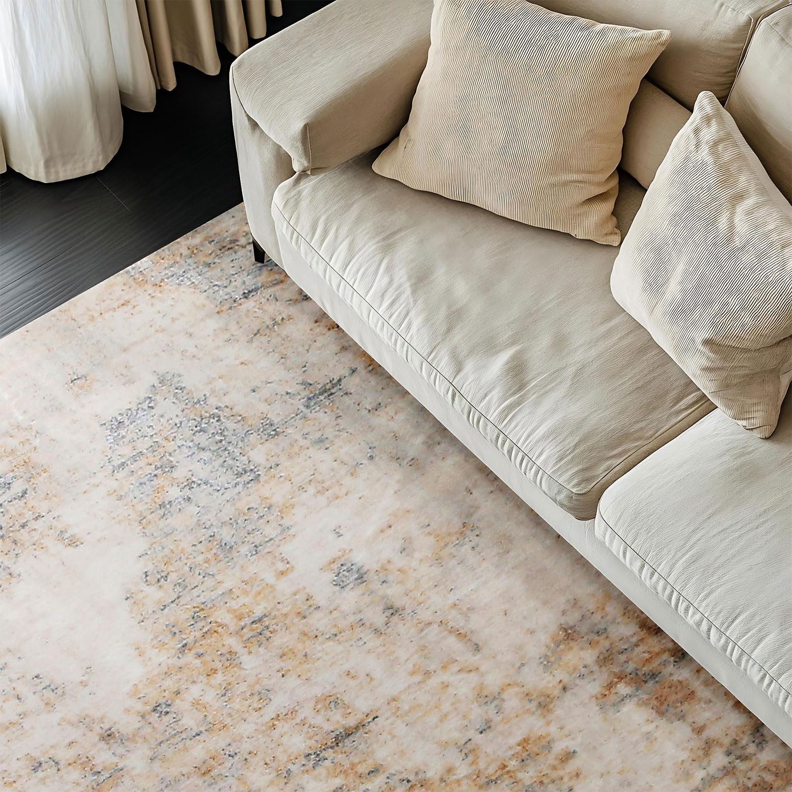 Teppich Wohnzimmer Schlafzimmer KurzFlor Modern Teppiche Groß Weich rutschfest Abstrakte (Grau/Beige/Gold/Multi, 160 x 200 cm)