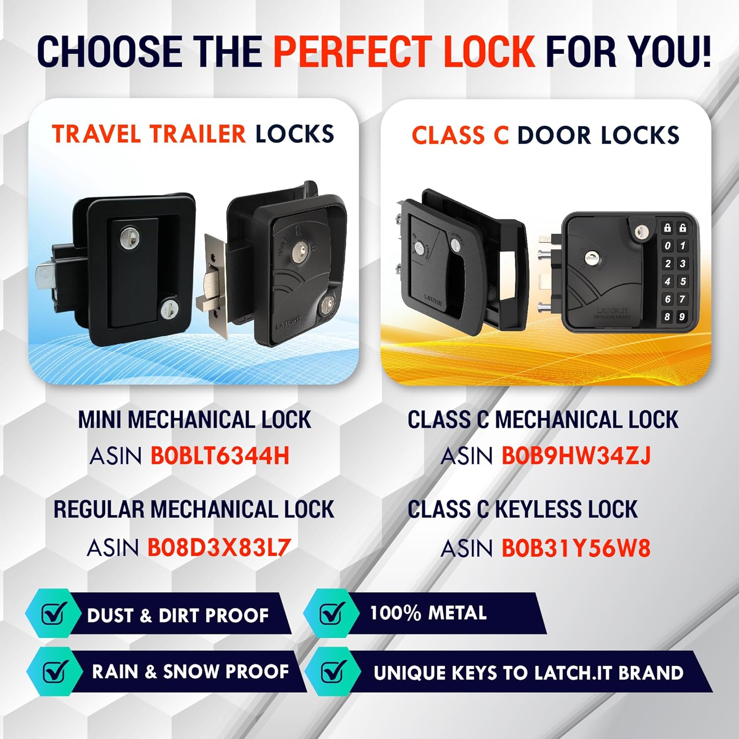  Rv Door Lock Black | Camper Door Lock fits 2.75" x 3.75" Hole | 2 Keys Included RV Door Latch | All Metal Enclosed Trailer Door Latch | Camper Door Latch for Trailers, Fifth Wheels & More thumbnail