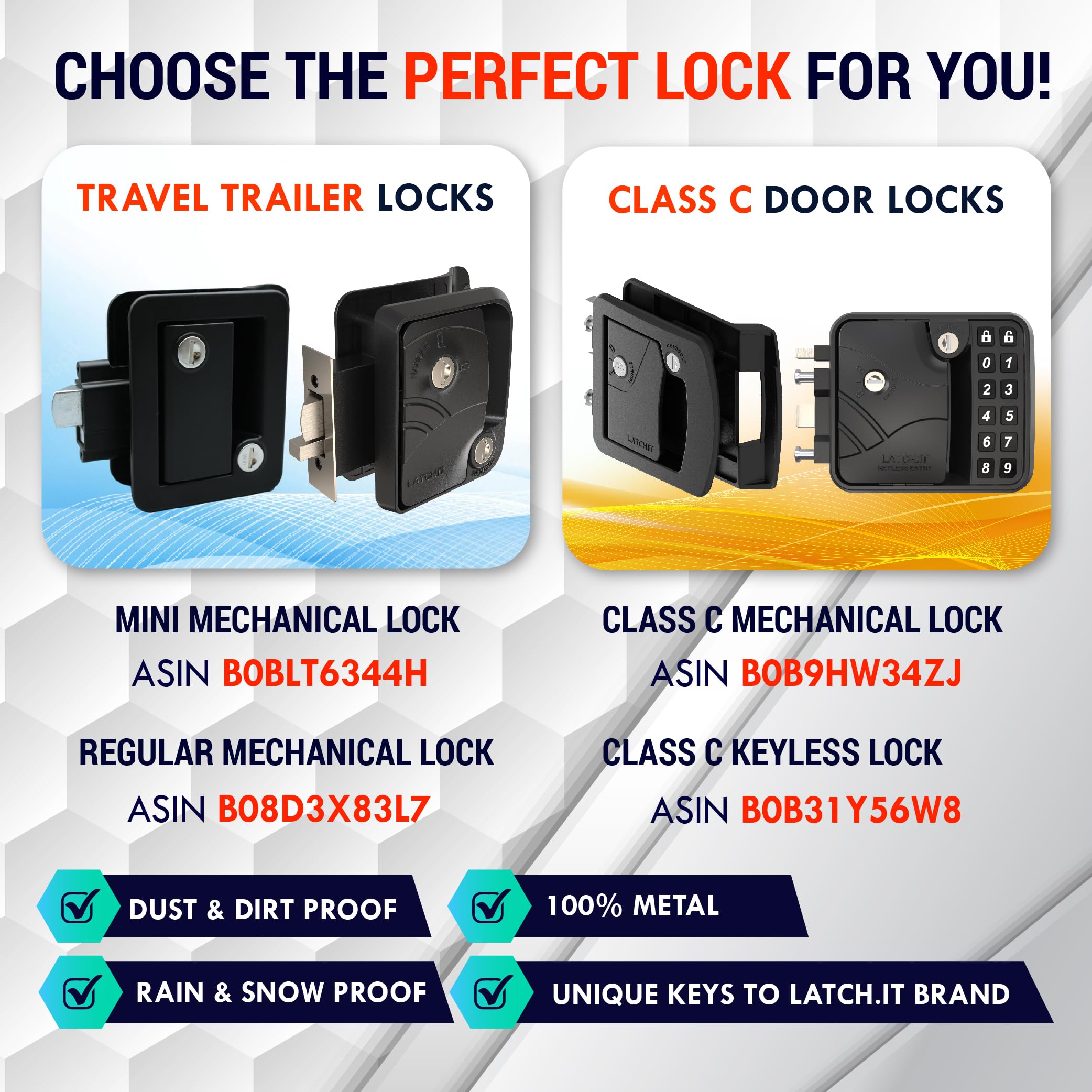 LATCH.IT Cerraduras de puerta de caravana | Mini pestillo mecánico para puerta de caravana | Reemplazo de cerradura de puerta de caravana | Cerradura de puerta de caravana 100% metal | Pestillo de