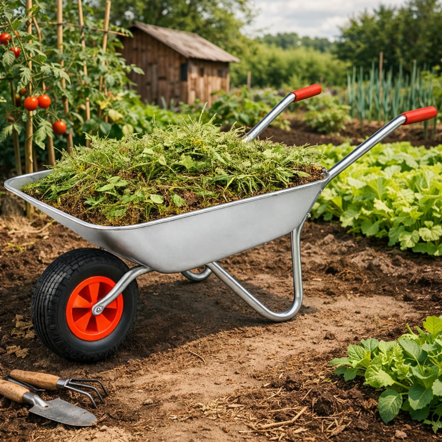 Virsus Carriola in Acciaio Zincato 4063, capacità 80 Litri 100kg, Carrello con Struttura Acciaio, Manici Gommati, Ruota Diametro 33cm, per edilizia, trasporto merce Pesante Legno, Attrezzi da Giardino