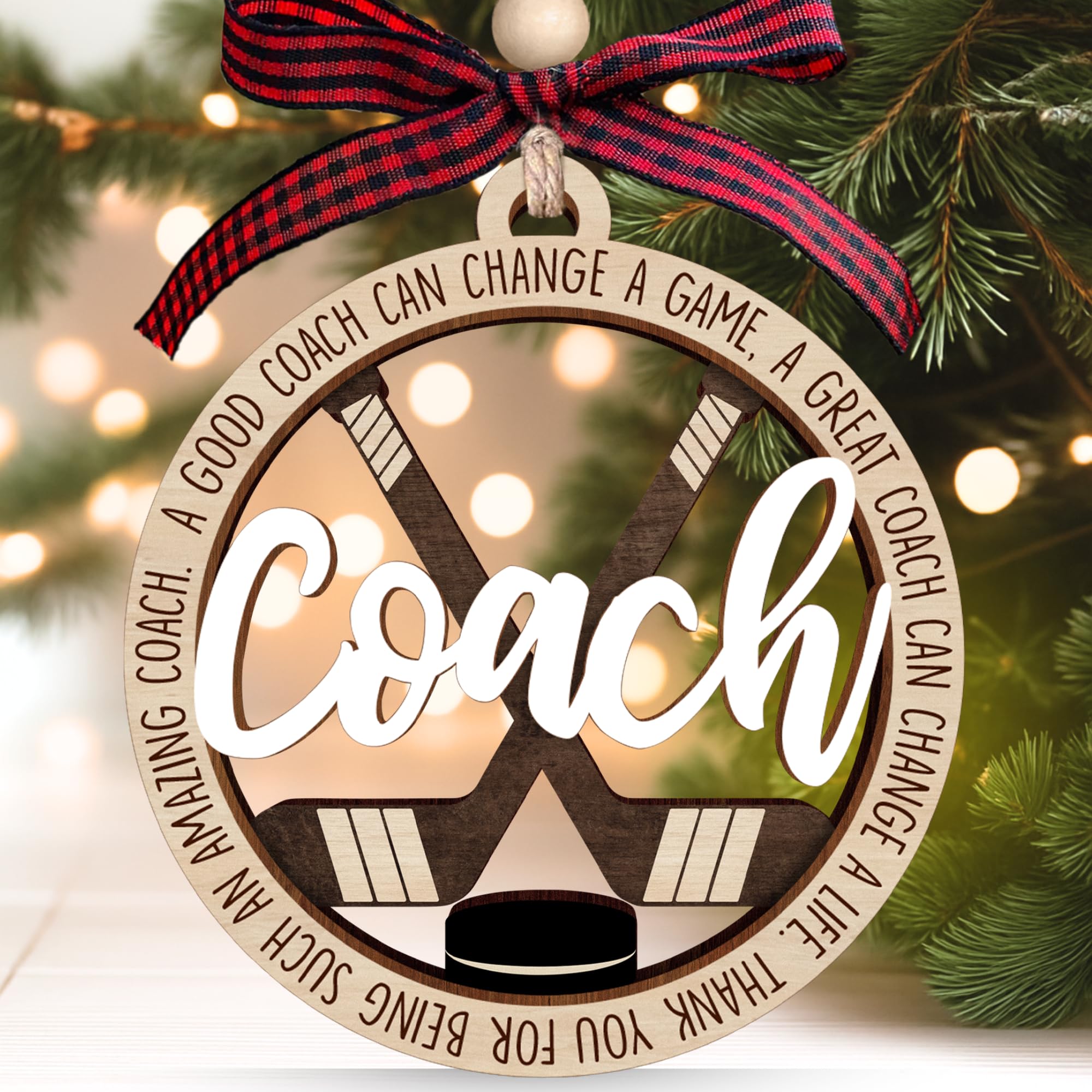 Décoration de Noël entraîneur de hockey en bois pour sapin