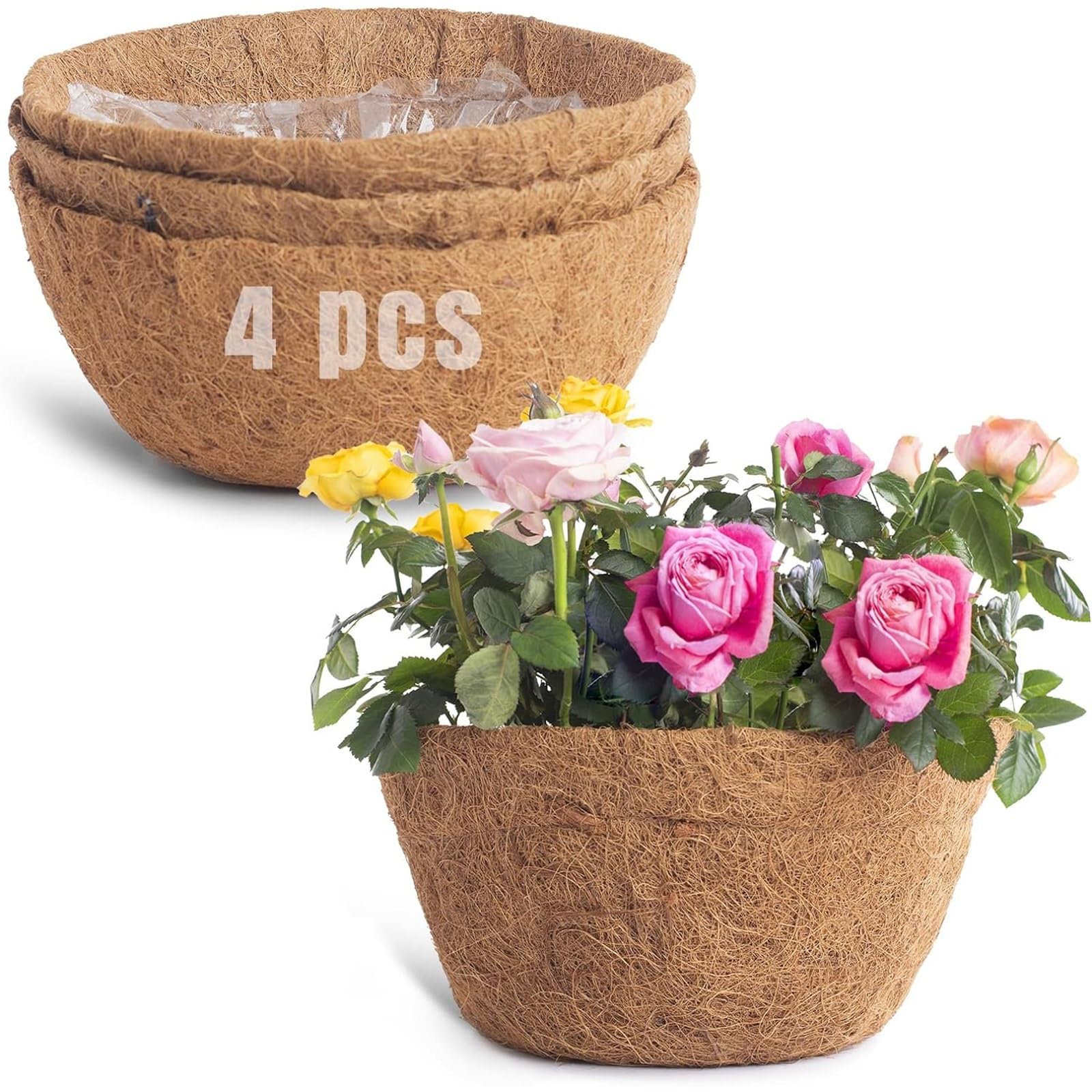 THE WHITE SHOP4 Pcs Round Coco Coir Liner for Hanging Basket, Circle Coconut Fiber Replacement Liners for Plant Hanger