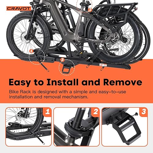 Miniatura 5 de CyberRack E2 Plus - Portabicicletas eléctricas con rampa, 3 posiciones plegable, capacidad de 200 libras, portaequipajes para 2 bicicletas