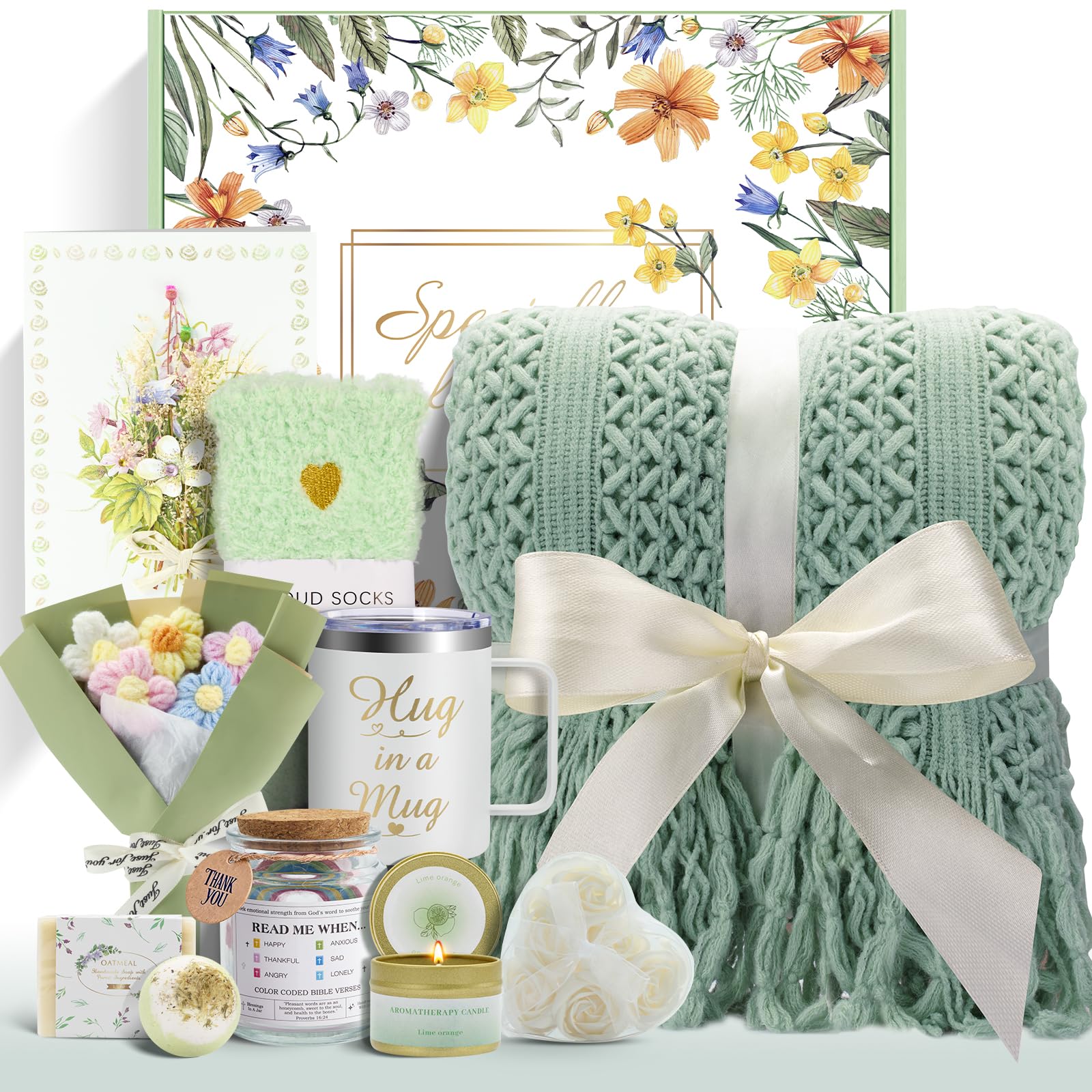 Canastas de regalo para mujeres, 11 piezas de regalos únicos de cumpleaños para mujeres, cestas de regalo de cuidado personal, agradecimiento, recuperarse, regalos inspiradores de amistad para mamá