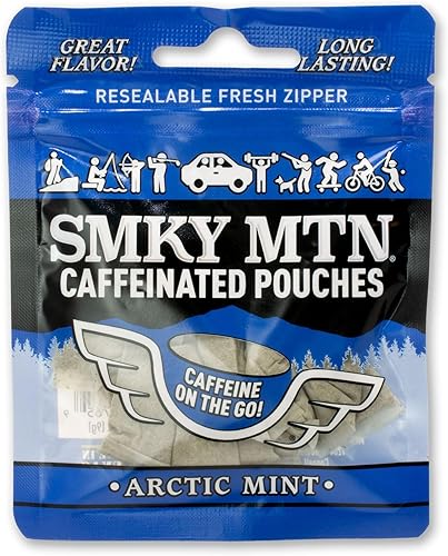 SMOKEY MOUNTAIN Bolsas con cafeína, menta ártica, sin tabaco y sin nicotina, 15 bolsas por paquete, 5 paquetes