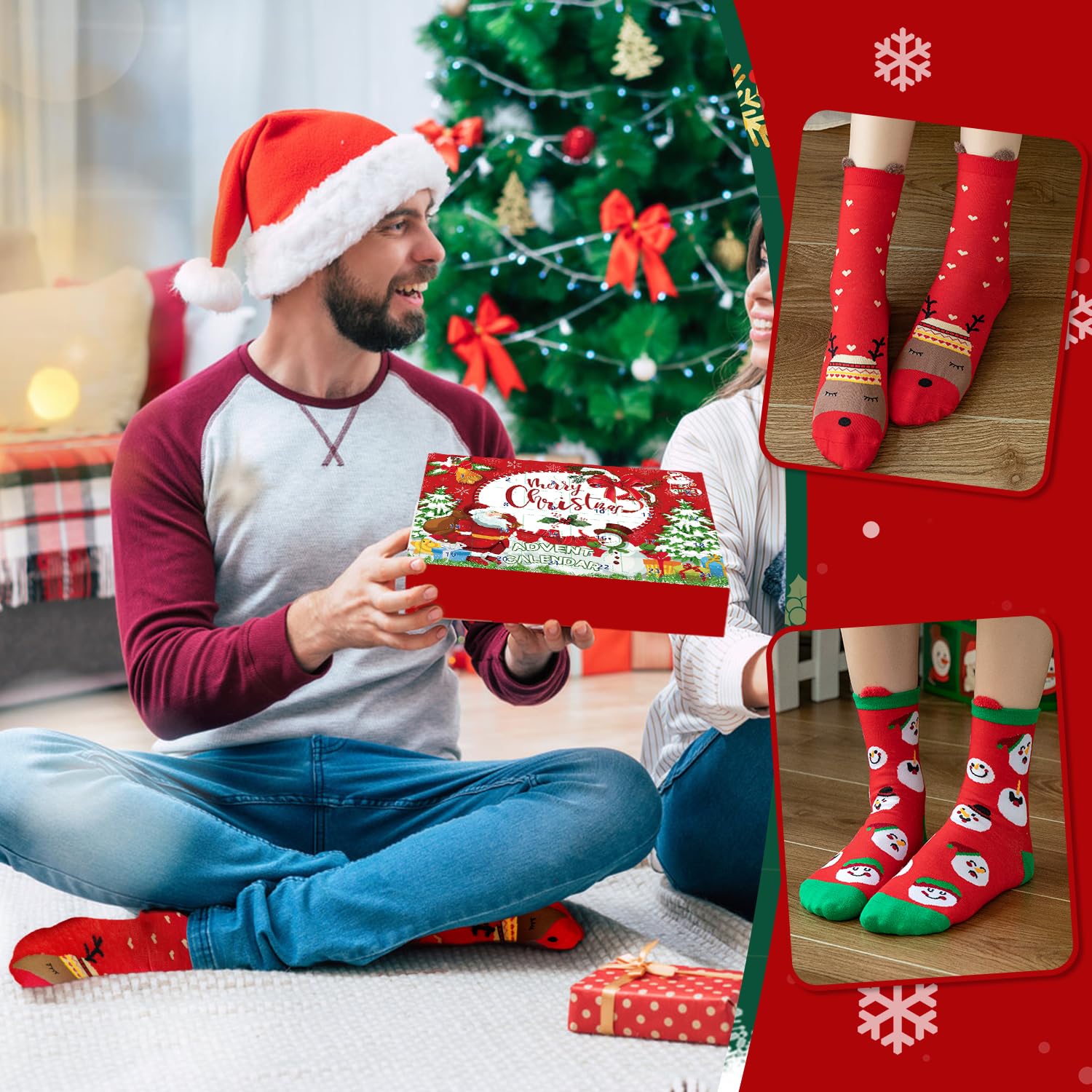 24 Paar Weihnachtssocken Adventskalender - 24 Tage Countdown Geschenkset Für Erwachsene
