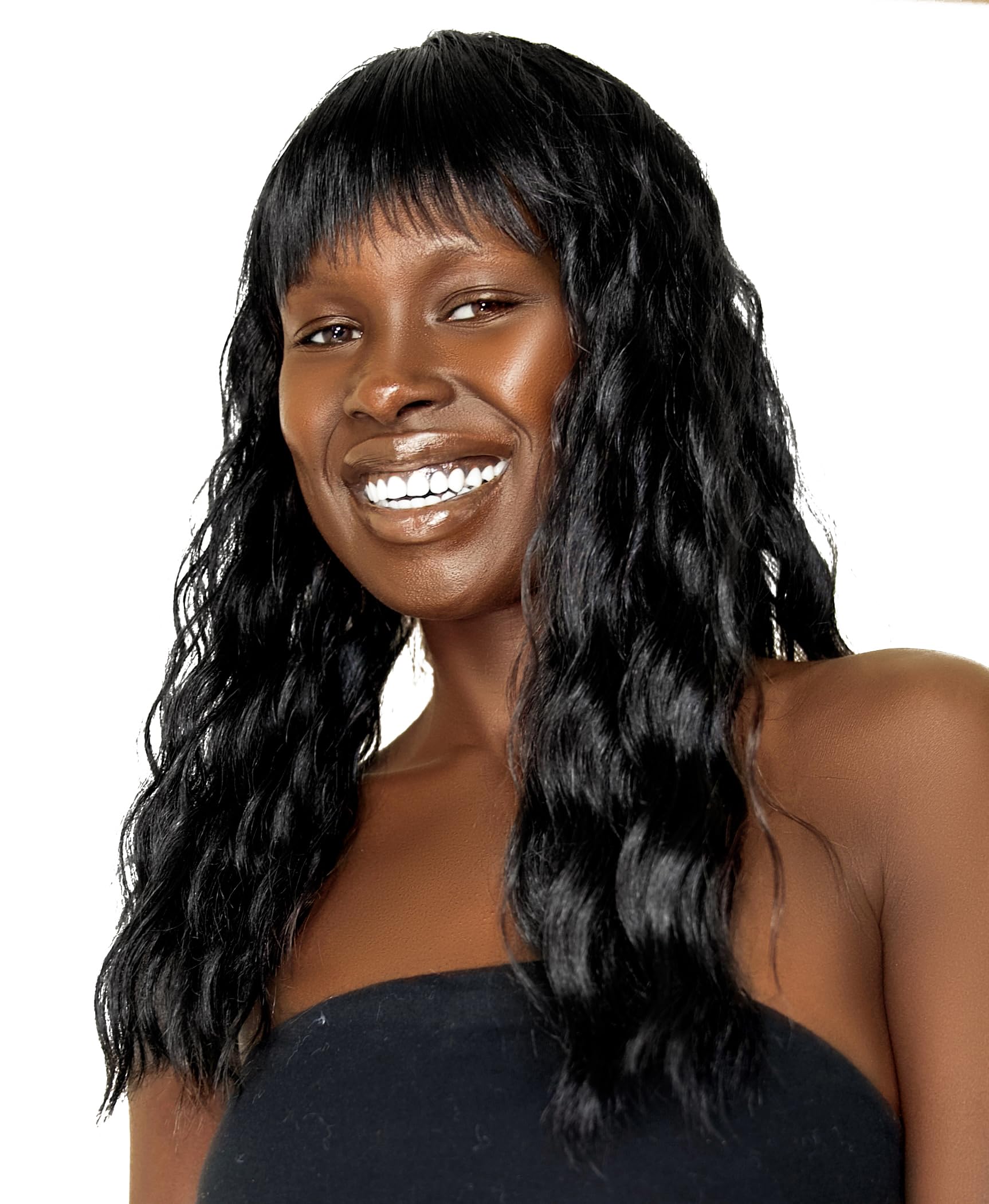 Beach Wave, The Original Patented Swimming Wig - Mermaid Wear n Go, Bangs, Non Slip Grip, Breathable Cap, Glueless Synthetic, Resists Salt Water, Sand, Chlorine, Mud, Bonus Swim Cap Included