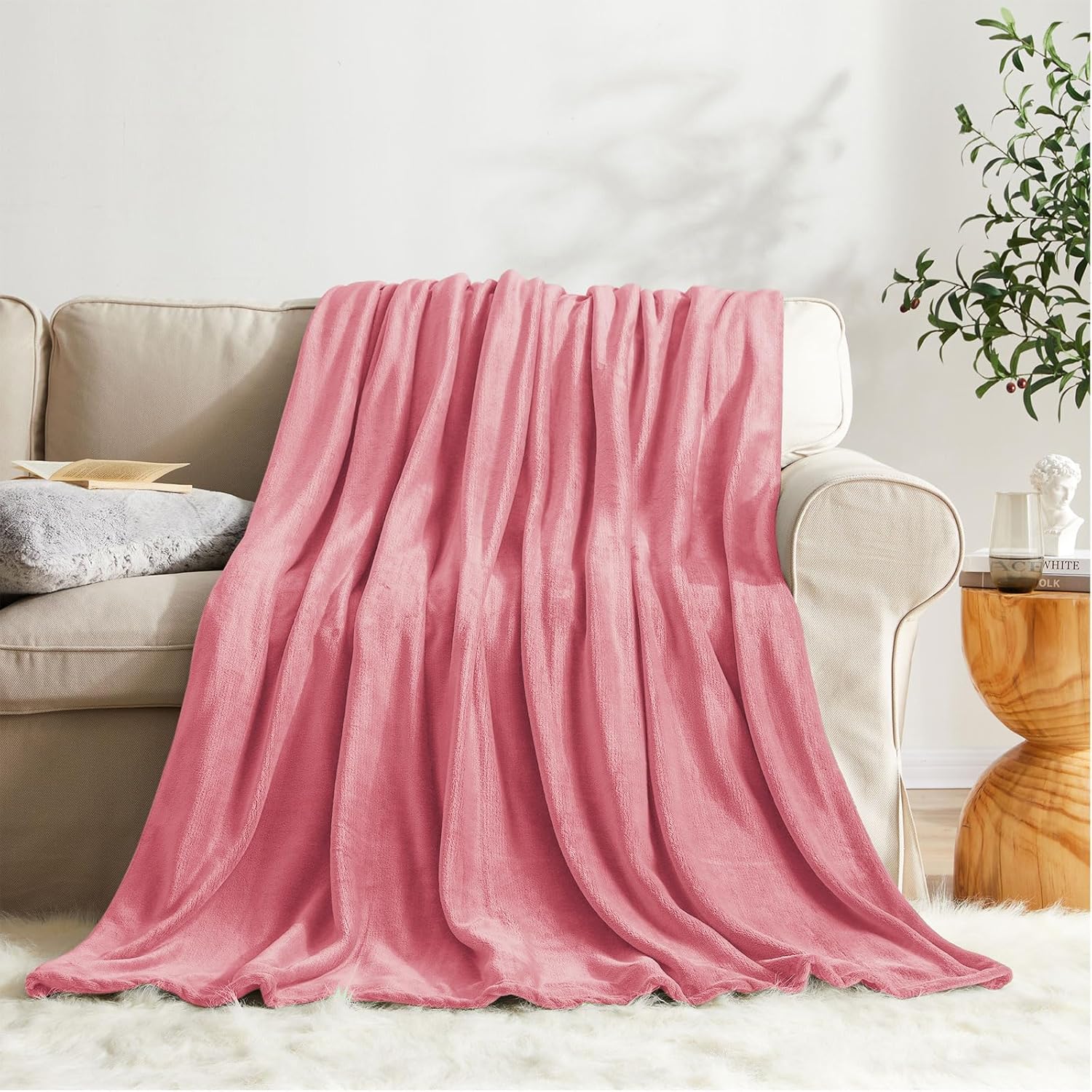 KMUSET Fleece Blanket Salmon Pink Lightweight Super Soft Cozy Fuzzy Bed Blankets Microfiber Factory Shop - Image 3