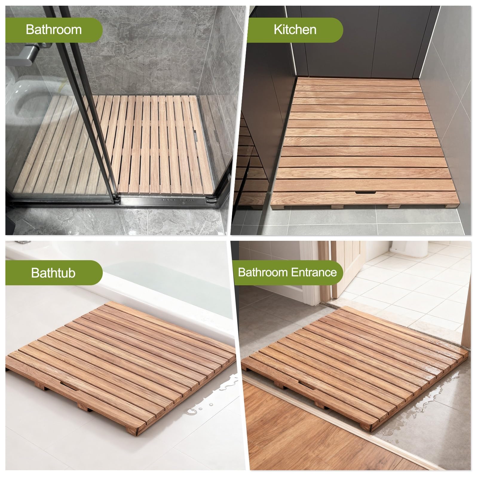 Badematte Holz, Teakholz rutschfest Badvorleger, Holzmatte für Badewanne, geeignet für Spa, Zuhause oder im Freien(70x90cm/27.6x35.4in)