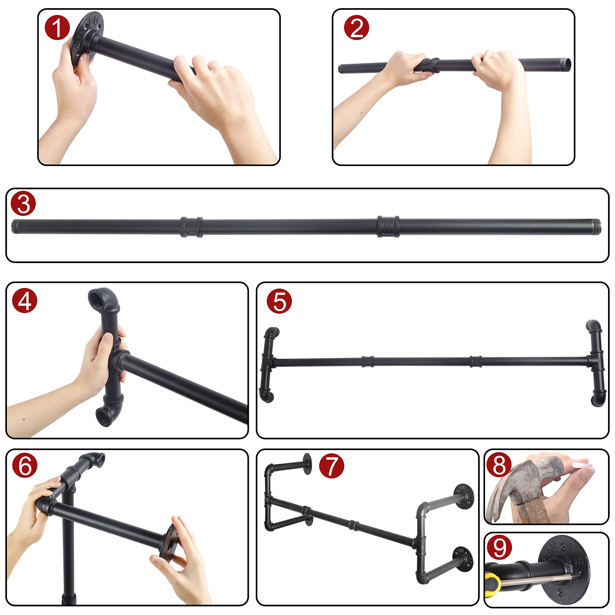 WEBI Clothing Rack Wall Mount,24'' Industrial Pipe Clothes Rack for