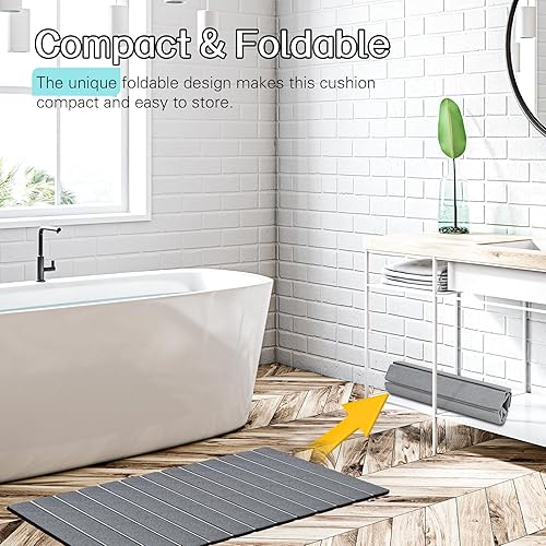 Miniatura 8 de Cuckan Paquete de 2 tapetes de baño plegables de piedra para baño, súper absorbentes, de tierra de diatomeas, de secado rápido, tapetes de secado