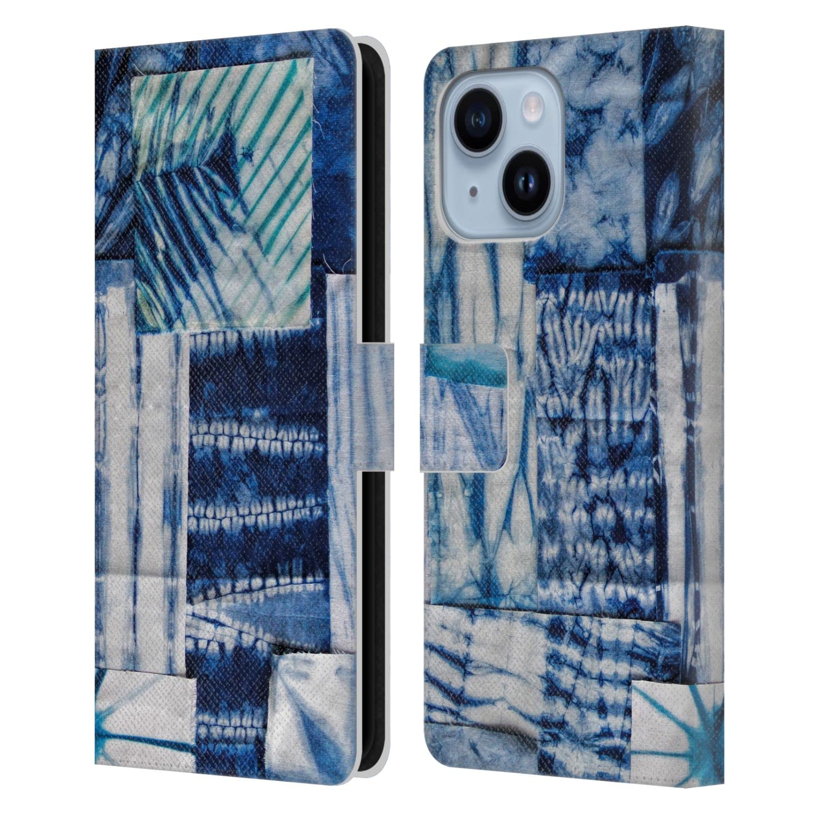 Étui portefeuille en cuir iPhone 14 Plus Aimee Stewart Patchwork Indigo