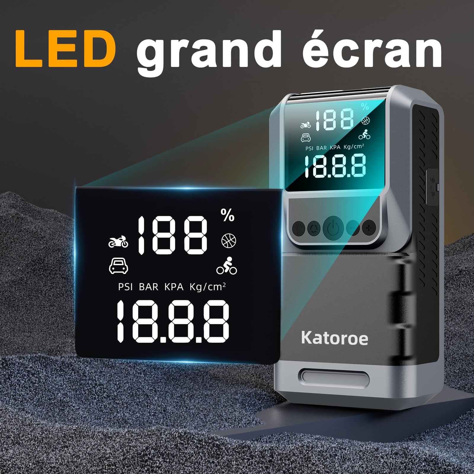 Booster Batterie avec Compresseur, 6000A Démarreur Batterie Voiture, 150PSI Gonfleur de Pneus, 12V Jump Starter, 10L Gaz ou 10L Diesel, Écran LED, Eclairage de Secours