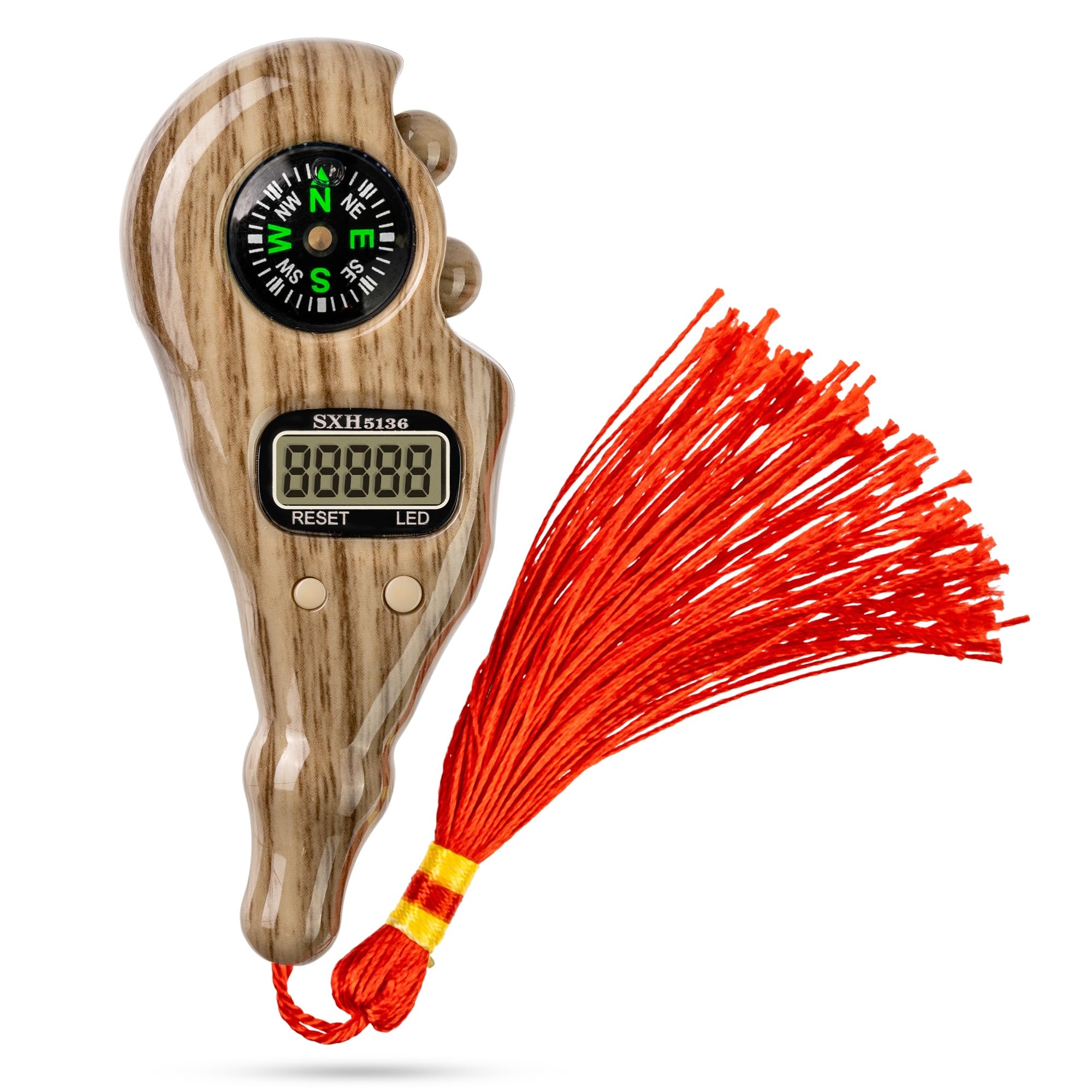 Digital Finger Tasbih with Compass & Night Light - Islamic Prayer Beads Counter, Finger Counter for Dhikr, Meditation, Relaxation, and Healing (Brown Wood Lion)
