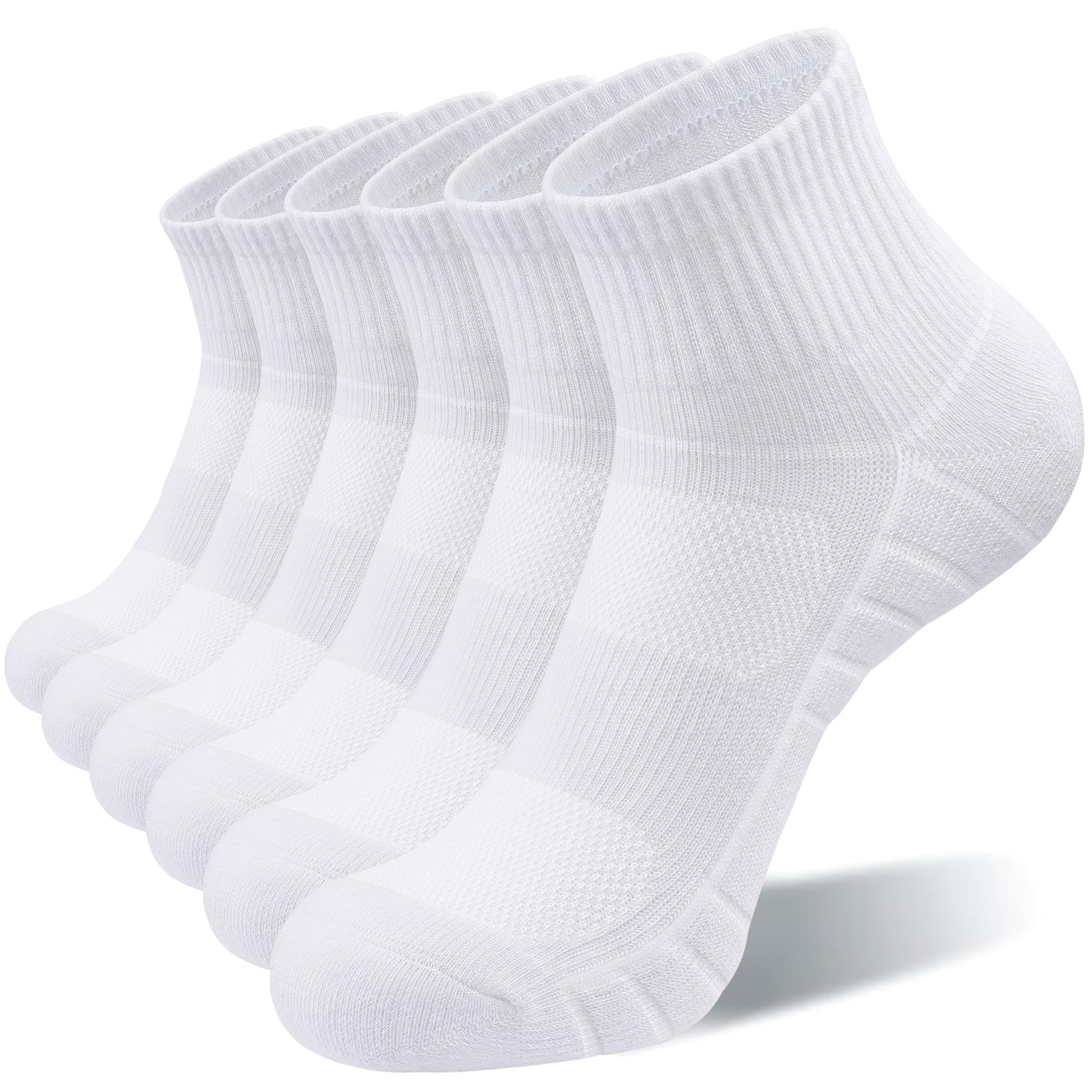 Photo 1 of Lapulas Athletic Quarter Socks for Men Women, Cotton Mesh, Cushioned Arch Support, Non-Slip Running Ankle Design, 6 Pack