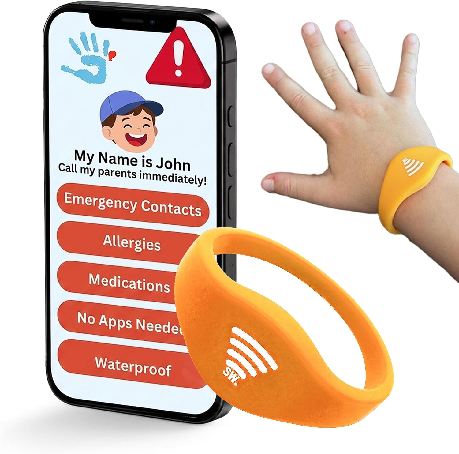 Kids ID Bracelet – Fitted NFC Safety Wristband, Slip-On Child ID Band for Emergency Contact Info, Waterproof Silicone, Not GPS, Wear on Wrist or Ankle, Ideal for Theme Parks, Travel & Beaches