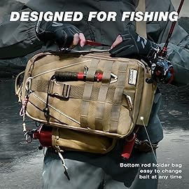 Ghosthorn Fishing Backpack Tackle Sling Bag-Backpack with Rod Holder- Lightweight Tackle Box Fly Fishing Gifts for Men Women (K.Large Khaki)
