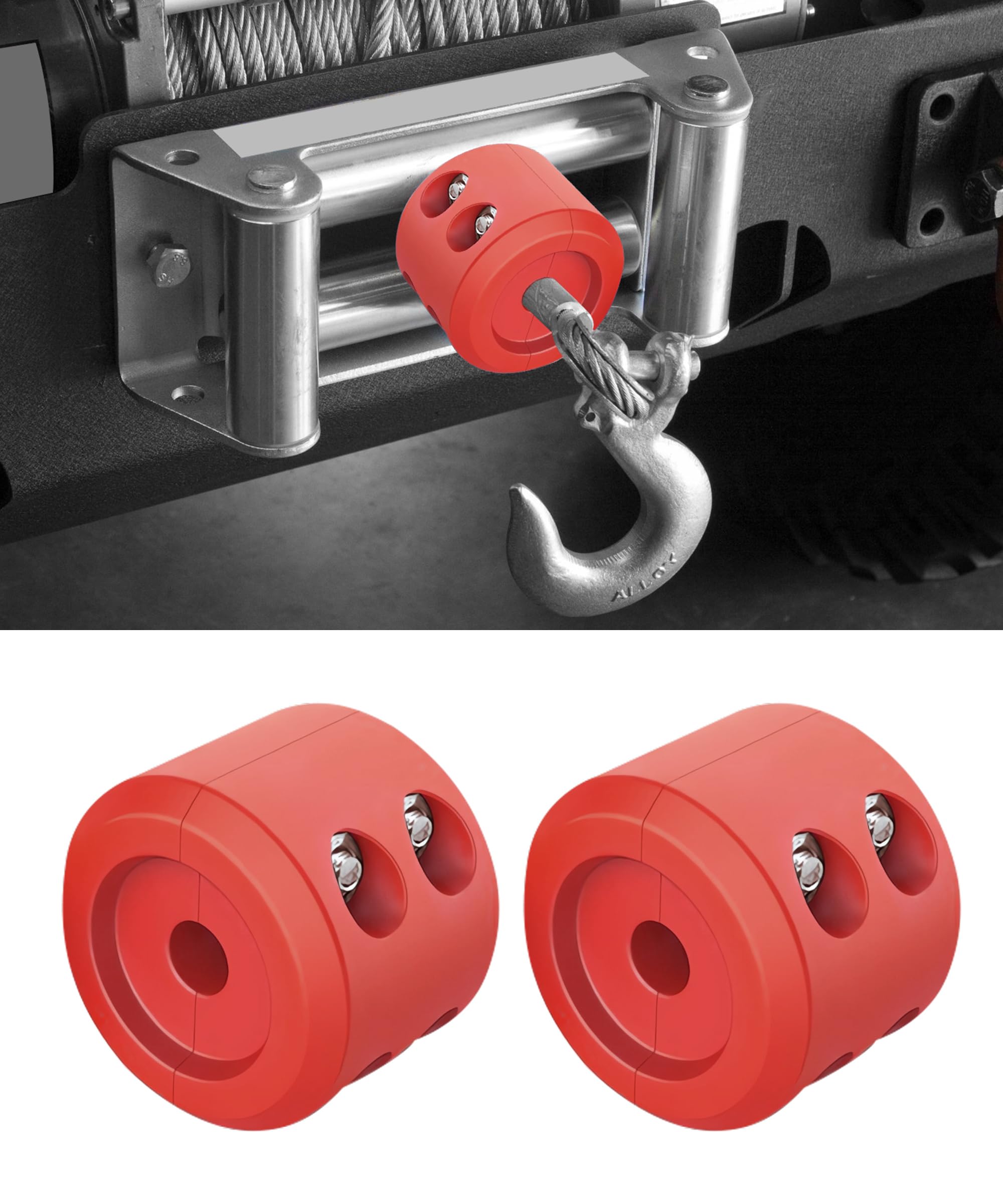 ESEWALAS 2pcs Winch Stopper,Winch Cable Hook Stopper,Winch Cable Stopper Rubber Winch Stopper,Car Accessories Winch Rope Bump Shock Saver Dampener Absorbent Stopper,Winch Stopper (Red)