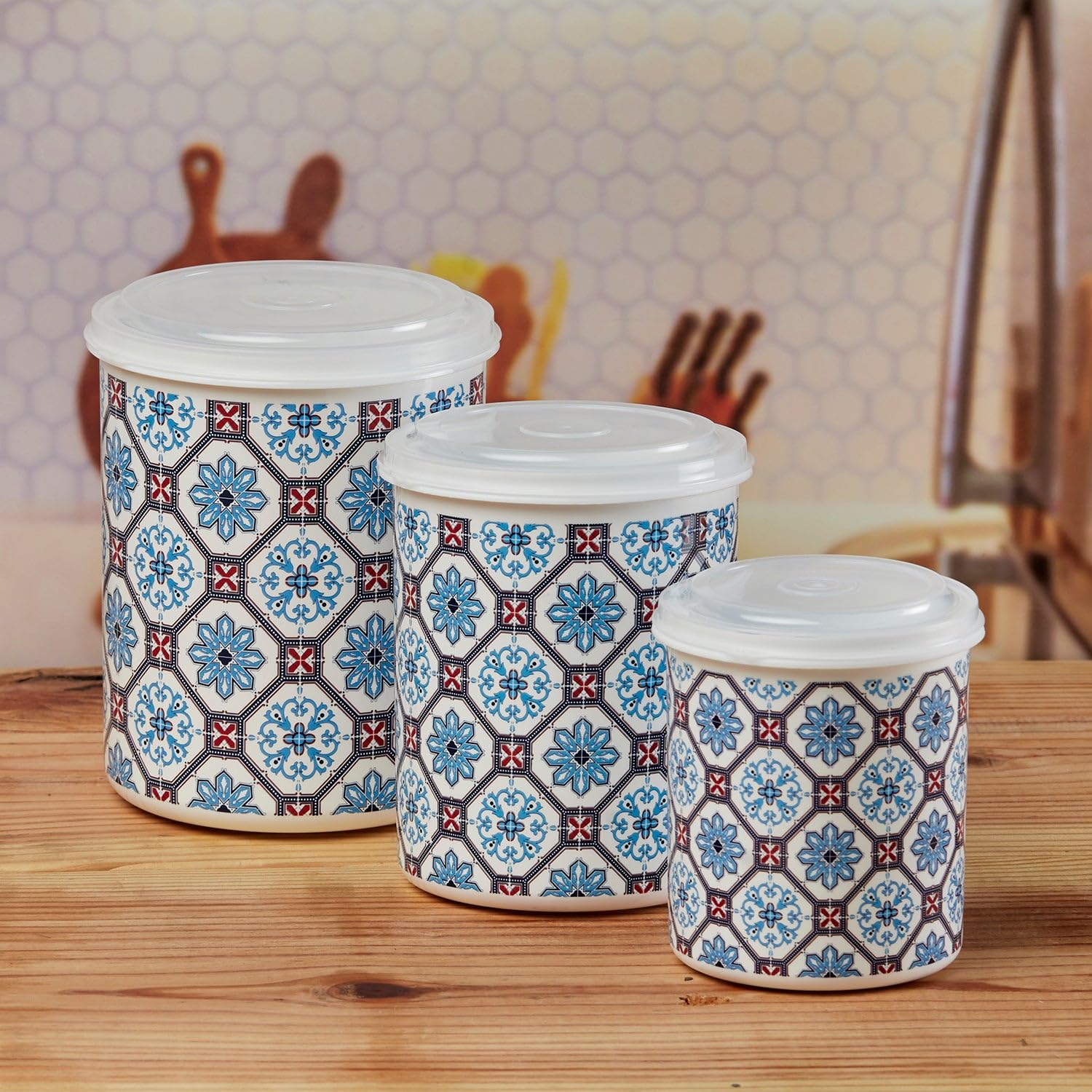 Kookee Plastic Airtight Food Storage Container with Lid for Kitchen, Set of 3, Used for storing all Foods, Fruits, Snacks, Salad, Dryfruits - Round (10687)