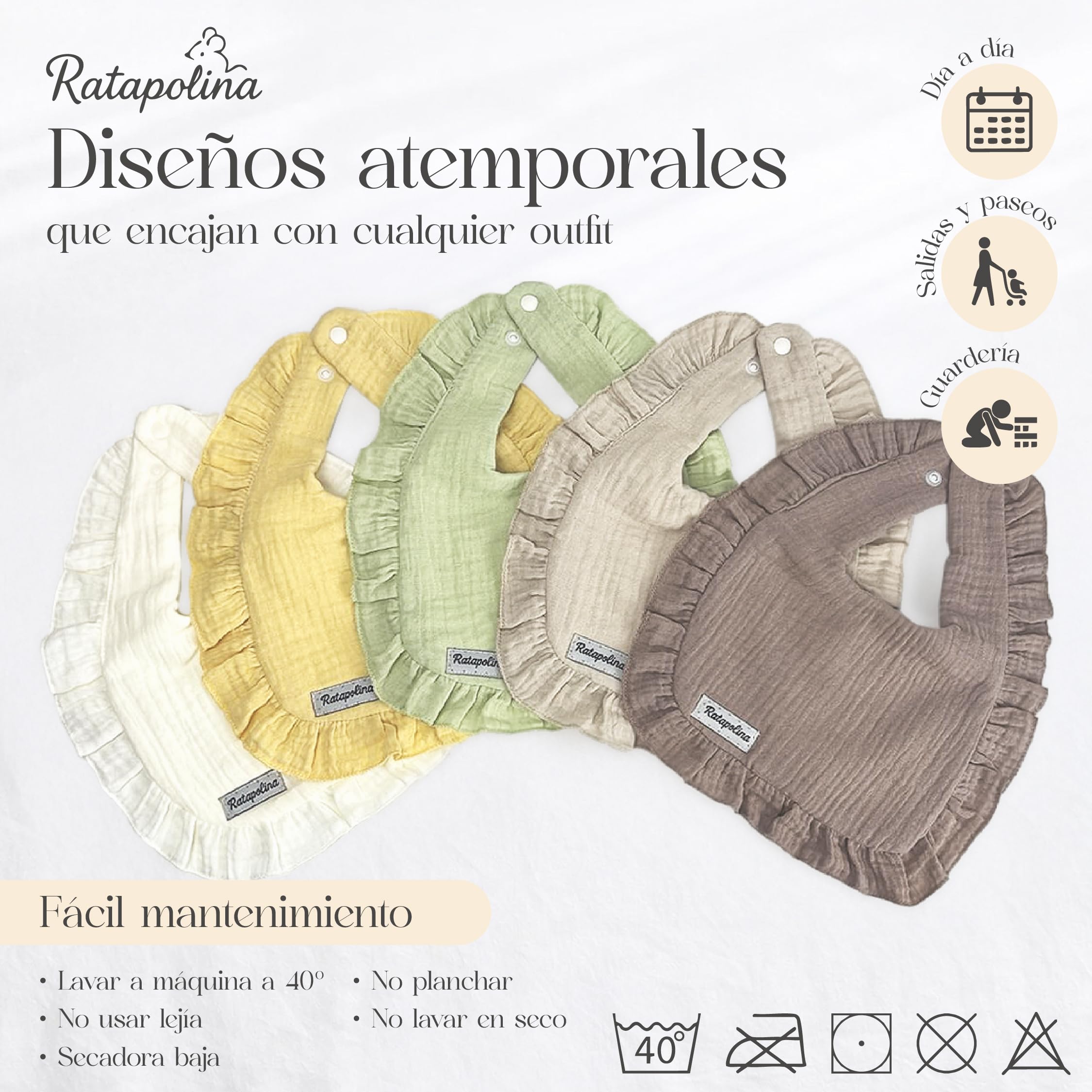 Baberos Bebe Impermeables de Muselina – Pack de 5, Diseño Elegante con Capa Impermeable Interior, Suaves y Resistentes