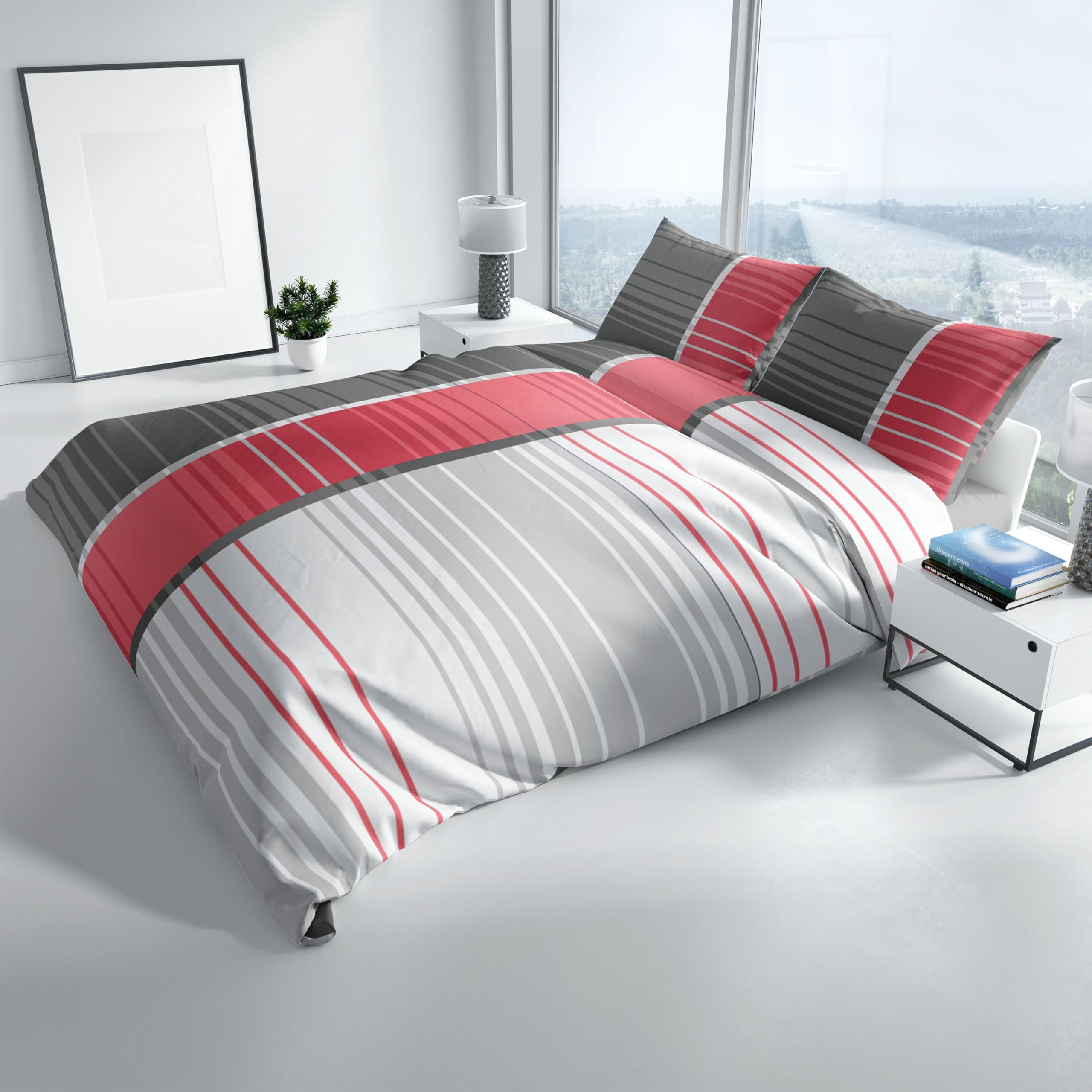 Leonado Vicenti biancheria da letto 135x200 4 pezzi grigio nero quadri copripiumino federa set camera da letto senza pieghe