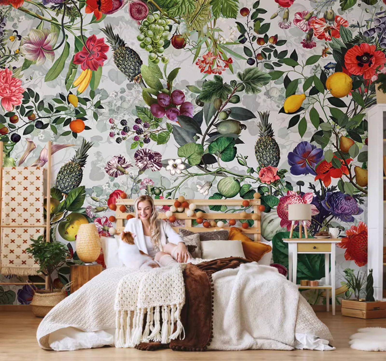 Hand Drawn Fresh Pastoral Plants Flowers 3D Wallpaper Easy Install Feature Office Living Room Sofa Bedroom TV Background Wall Decoration-300cm×210cm