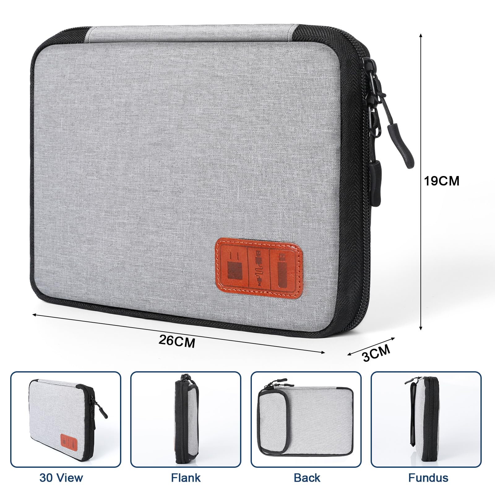 Cozary Torba do przechowywania kabli, torba na kable podróżne, przenośny organizer na akcesoria elektroniczne do dysków twardych, kabli, ładowarki, kabli USB, karty SD, szara