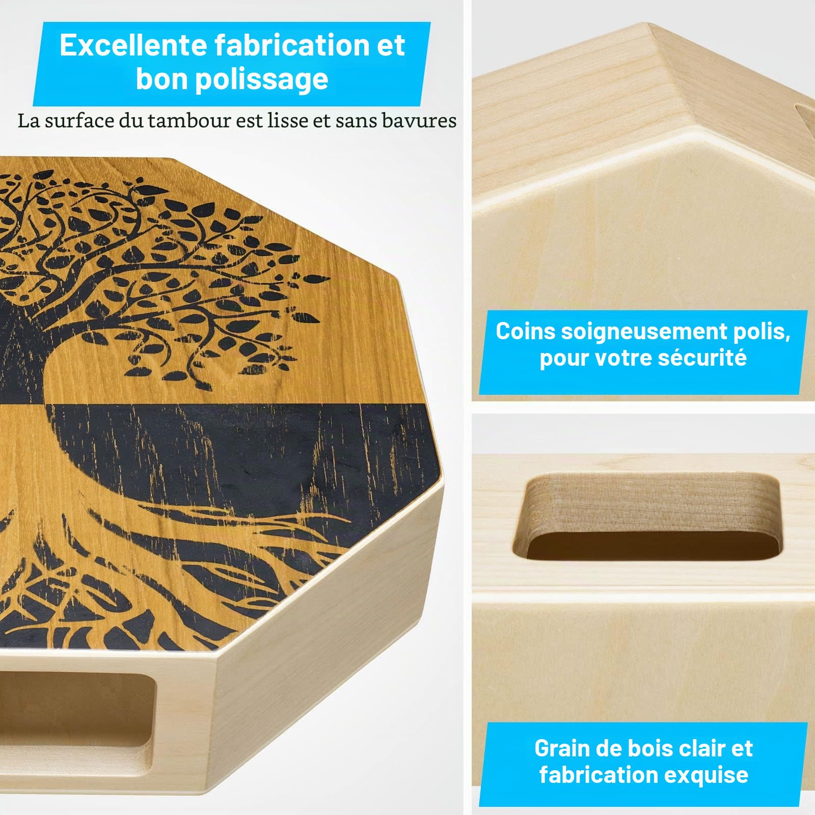 POGOLAB Caisse à deux tons, tambour en bois portable de voyage avec sangle réglable, facile à transporter, aspect unique, beau instrument de percussion (marron naturel)