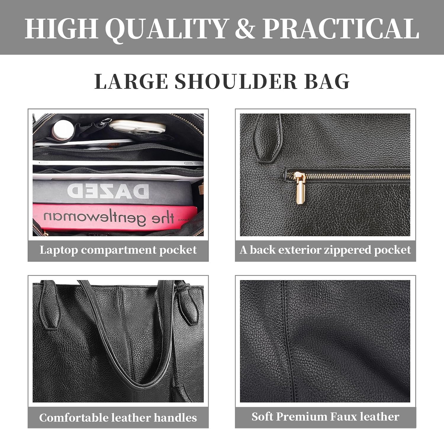 Large Tote Bag for Women Work,Vegan Leather Tote Bag for Women,Women's Shoulder Handbags Purses with Adjustable Strap - Image 5