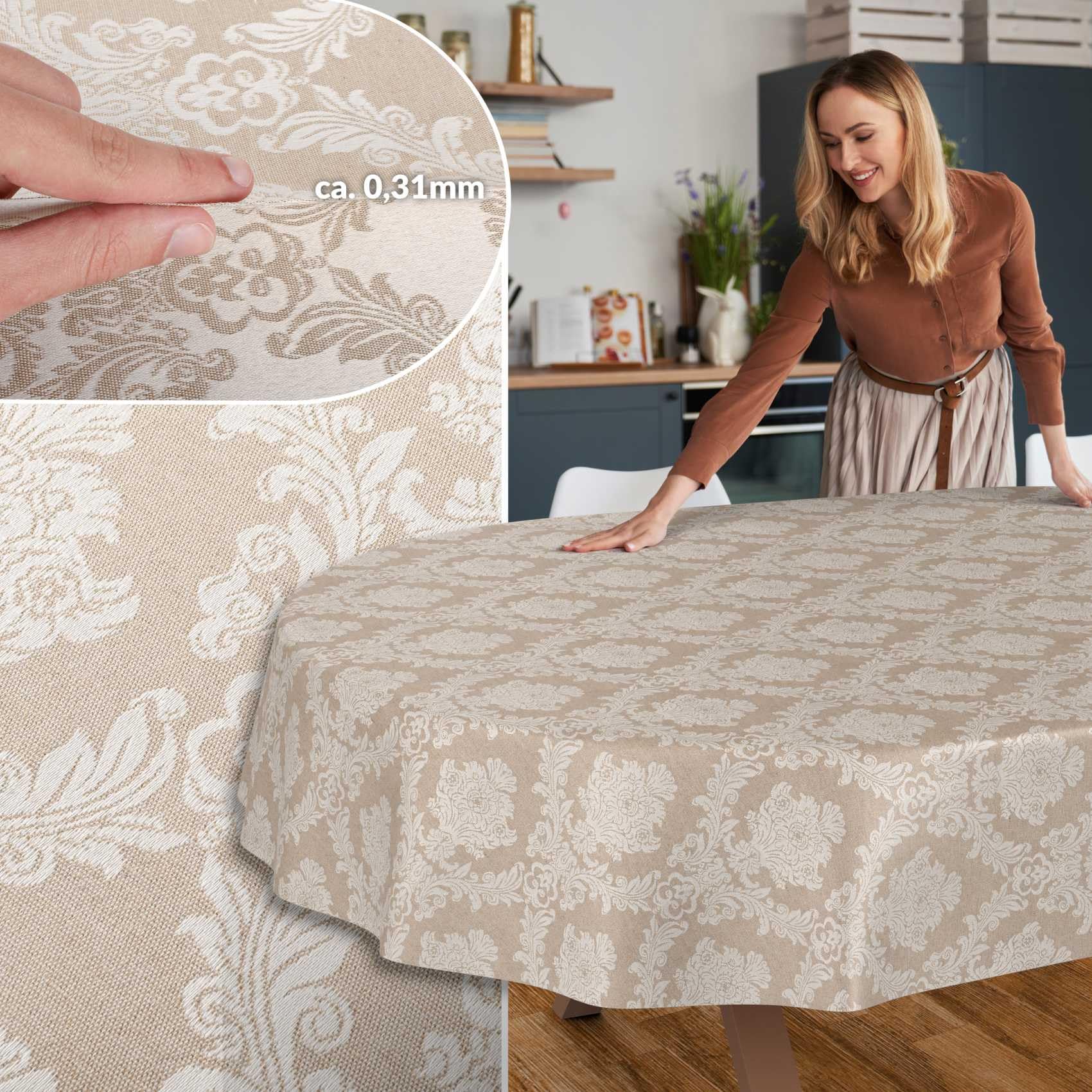 Nappe Coton Polyester ANRO 180x140cm Ovale - Coton/polyester Imperméable Motif Botanique Nappe Tissu